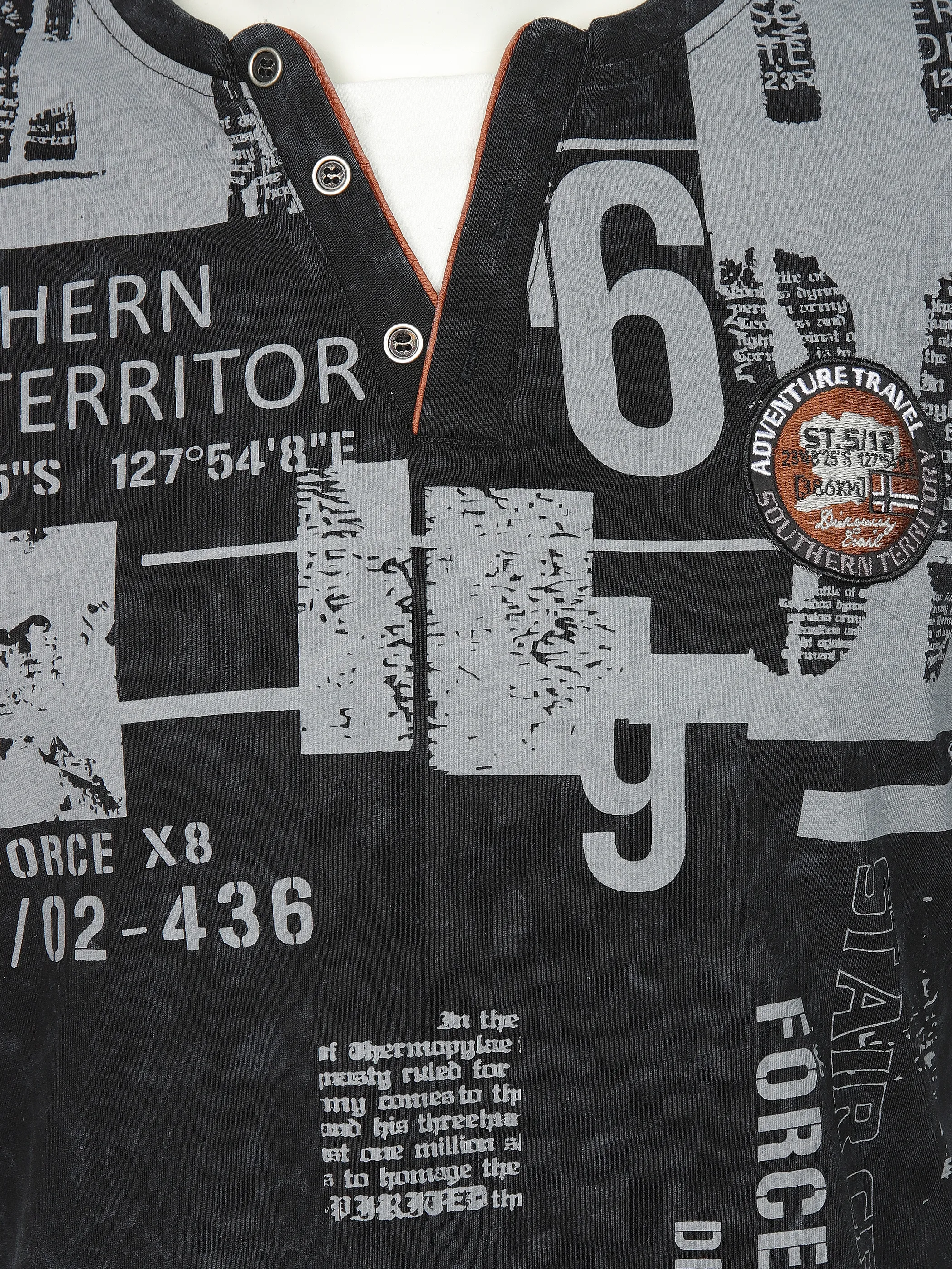 Southern Territory He. Henleyshirt 1/2 Arm alloverprint Schwarz 910641 SCHWARZ 3