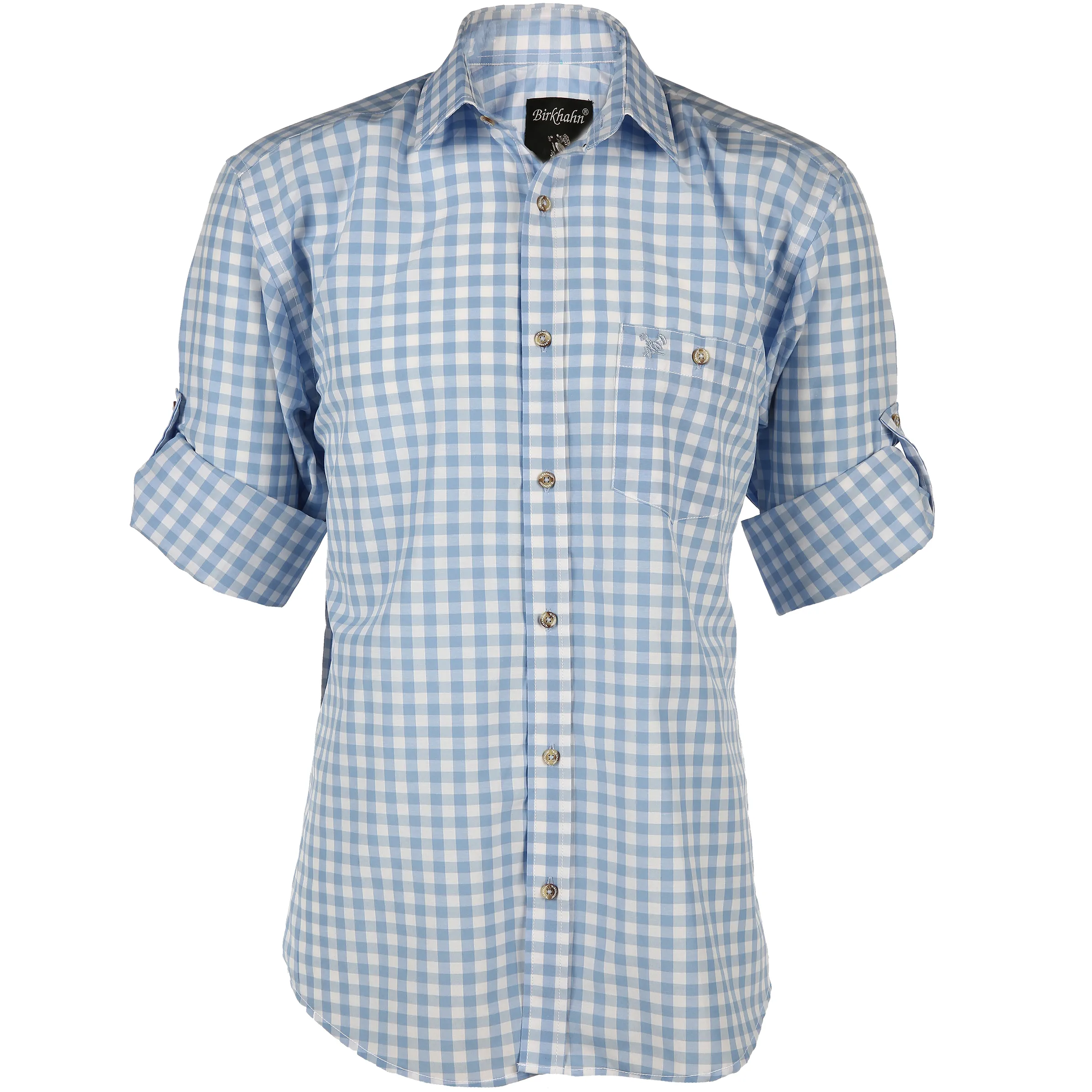 Birkhahn Mode und Tracht He. Trachtenhemd 1/1 Arm karo Blau 798185 HELLBLAU 1