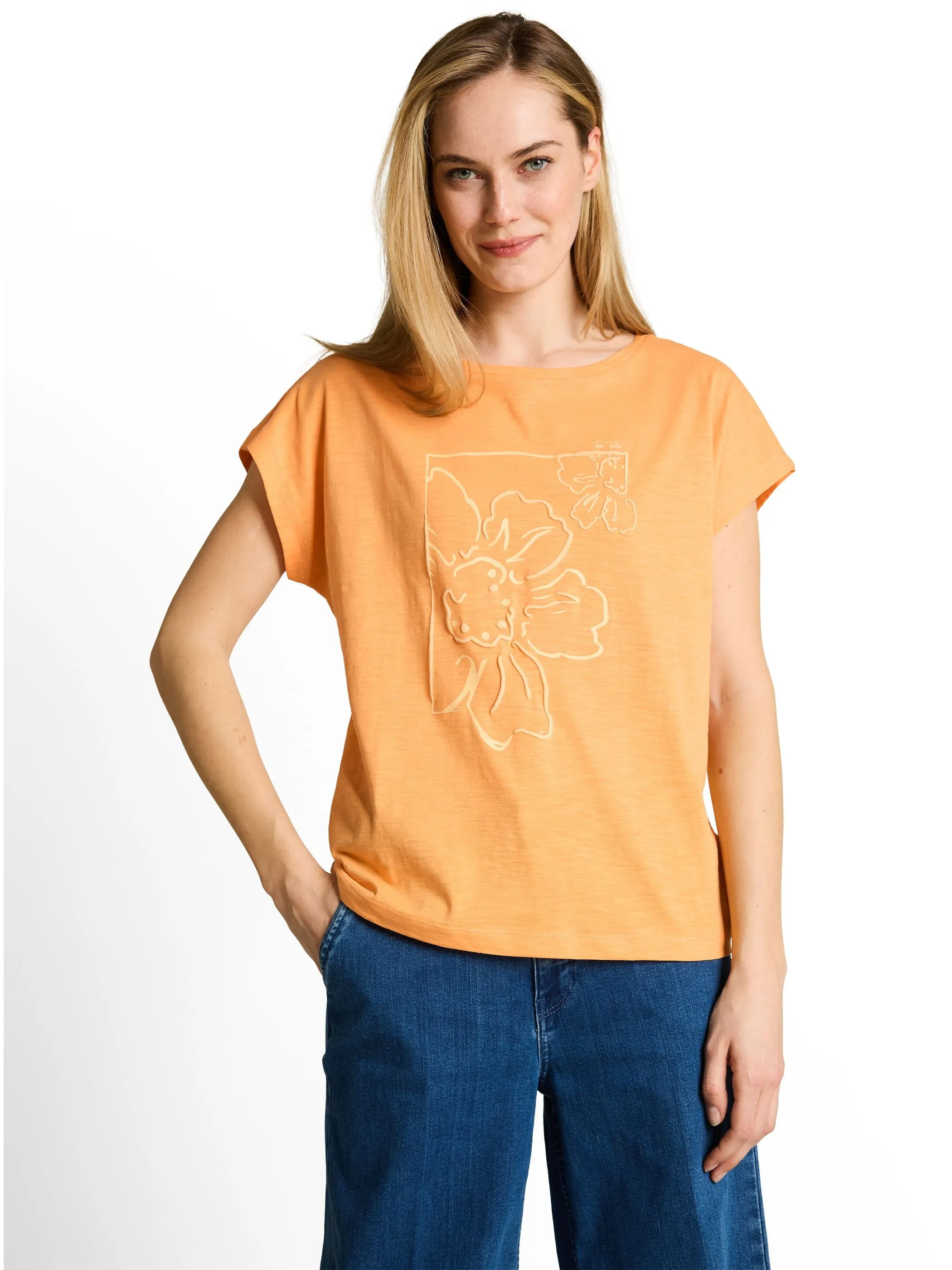 Tom Tailor 1052158 T-shirt overcut with front art Orange 926009 22225 1