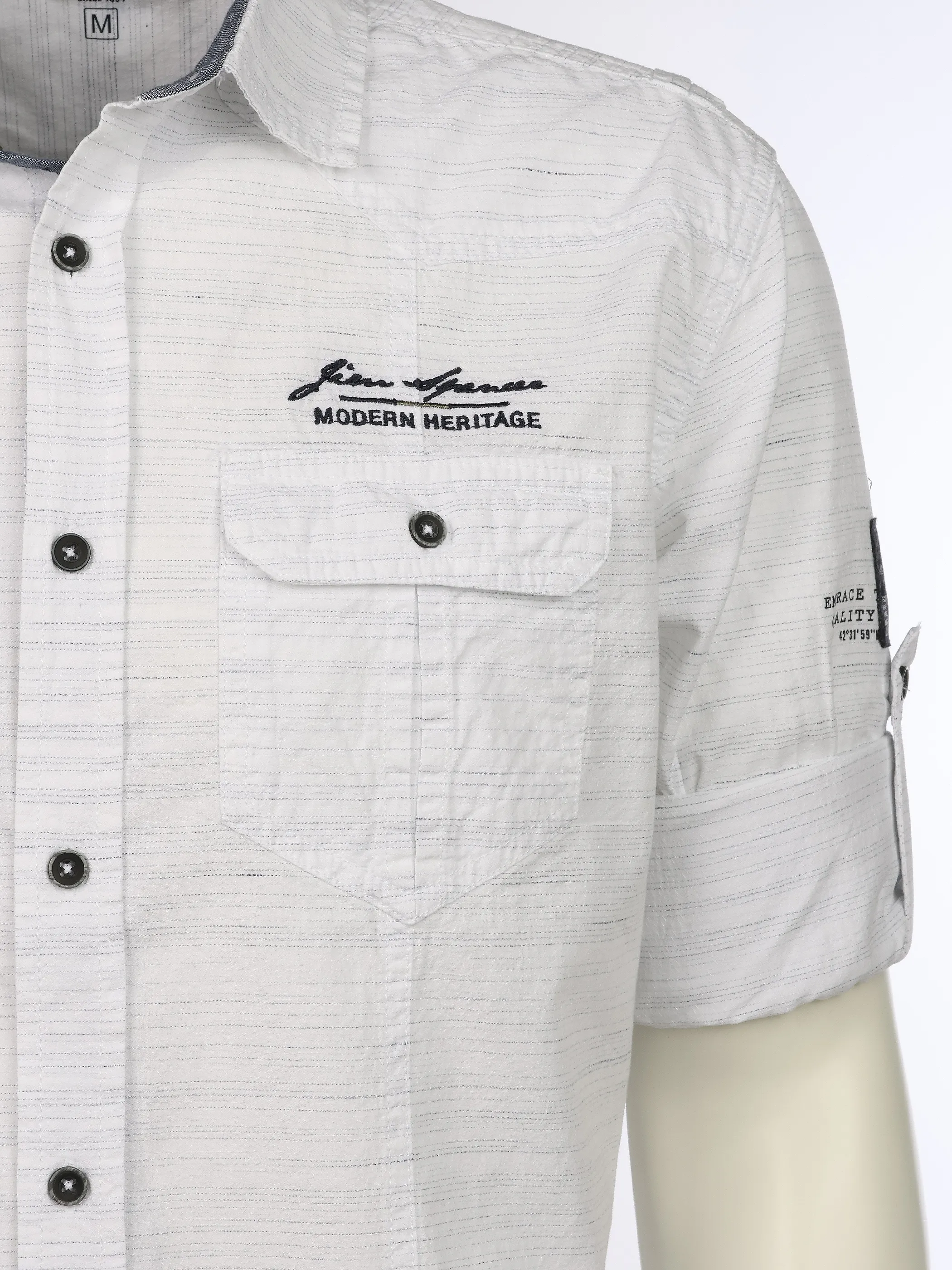 Jim Spencer He. Freizeithemd 1/1 Arm Stickerei Weiß 930246 WHITE SLUB 3