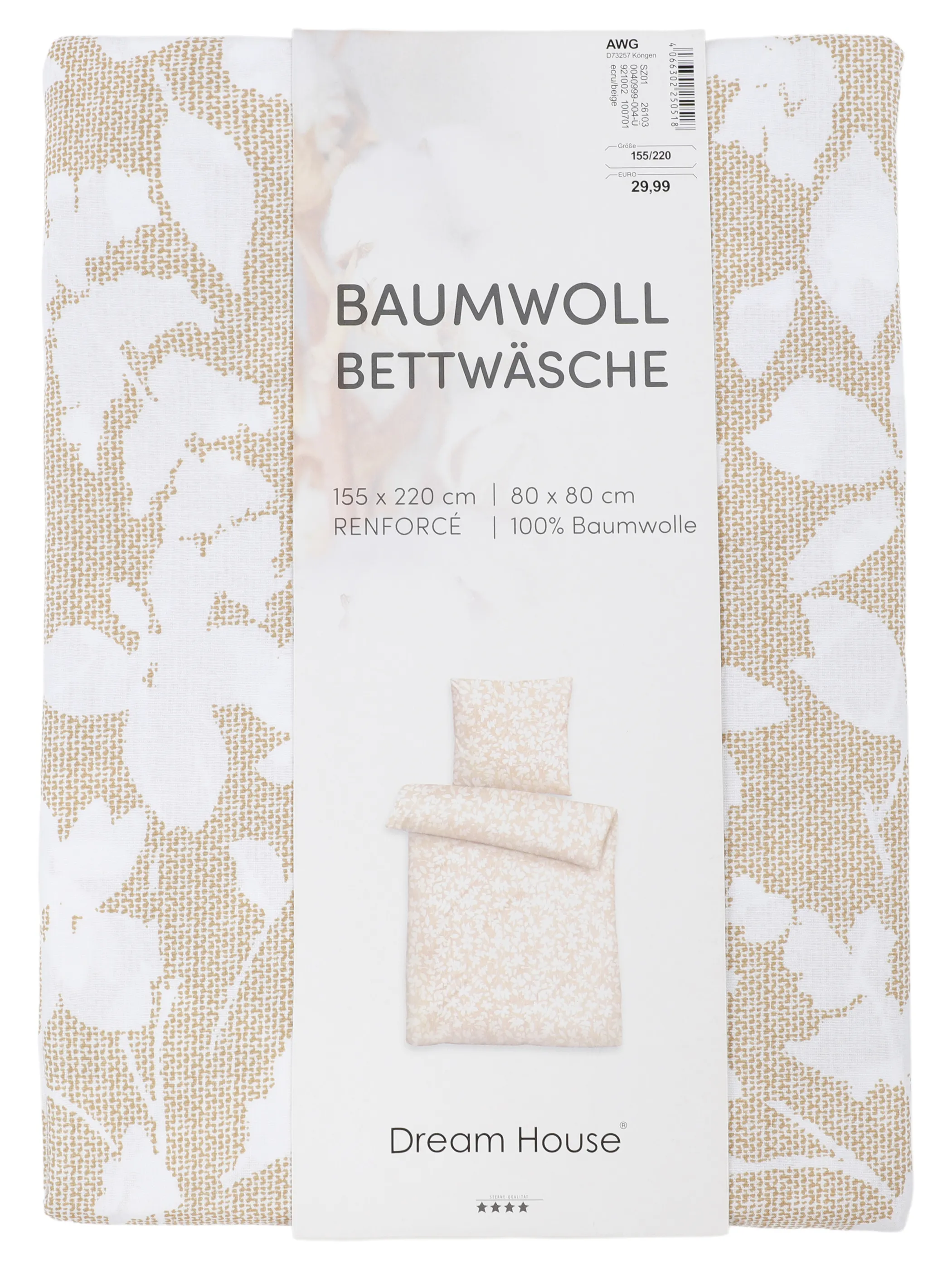 Dream House Renforce Bettwäsche 155x220 Weiß 921002 BLÄTTER 1