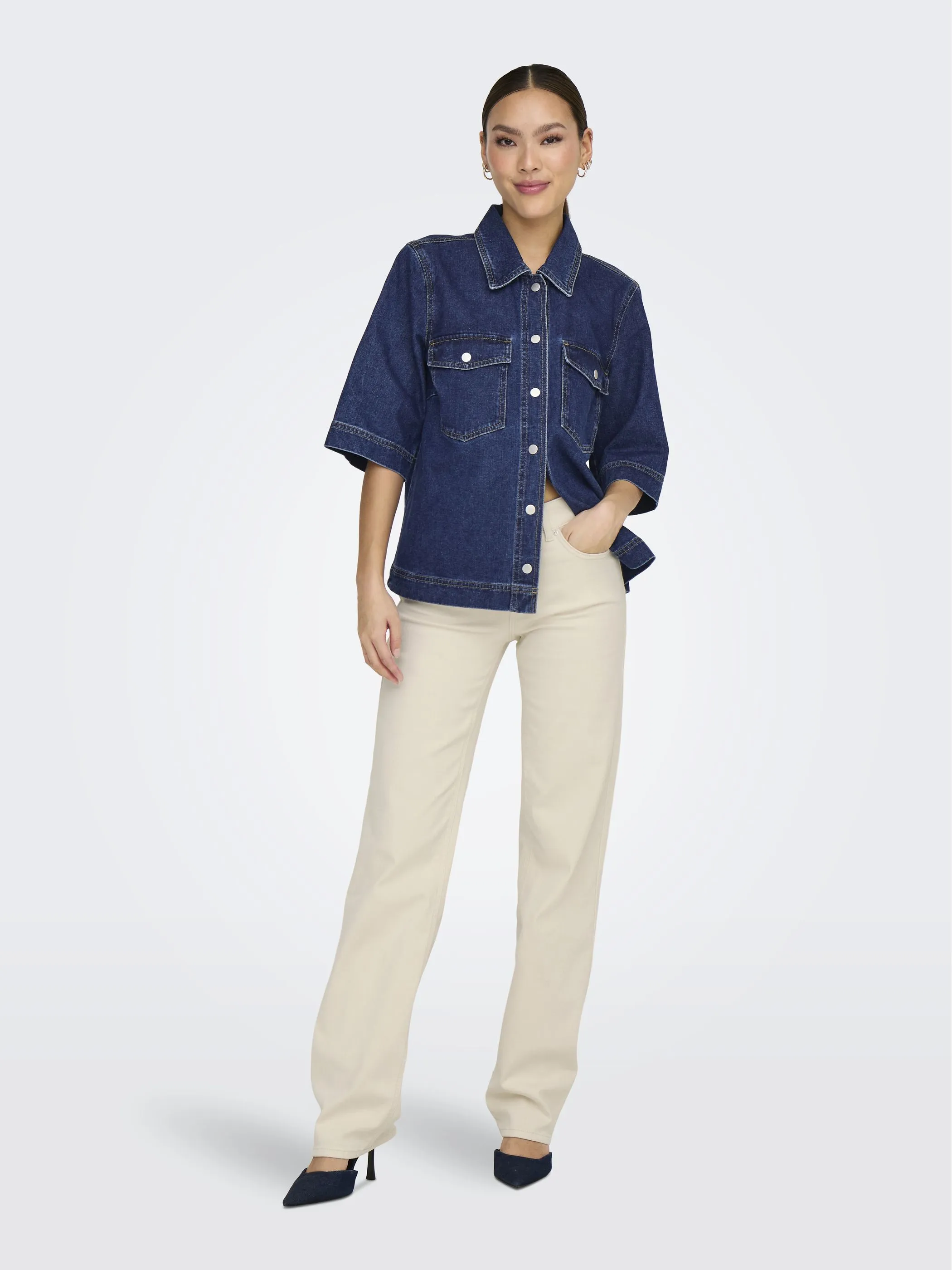 Only 15347084 ONLBELLE S/S SHIRT DN Blau 922176 177938 4