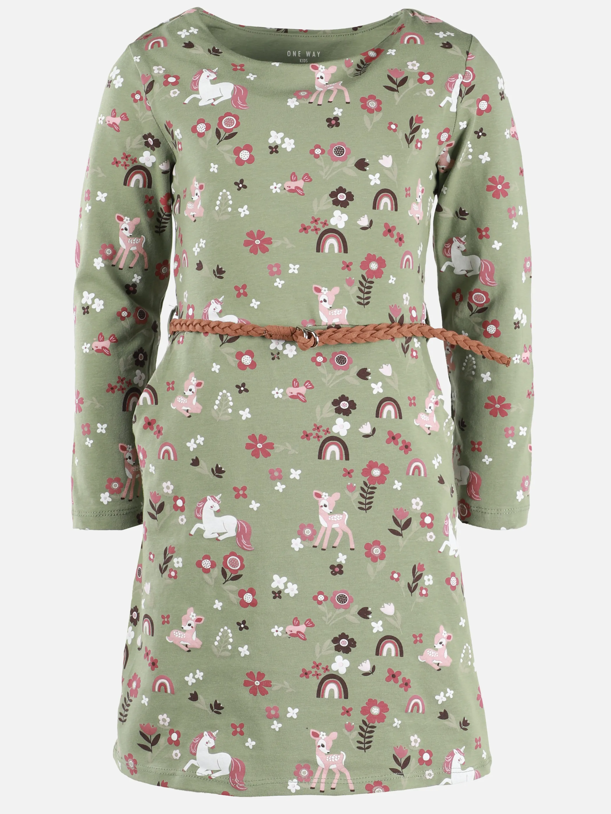 One Way KM Kleid mit Reh/Einhorn/Blumen AOP in grün Grün 913504 GRÜN 1