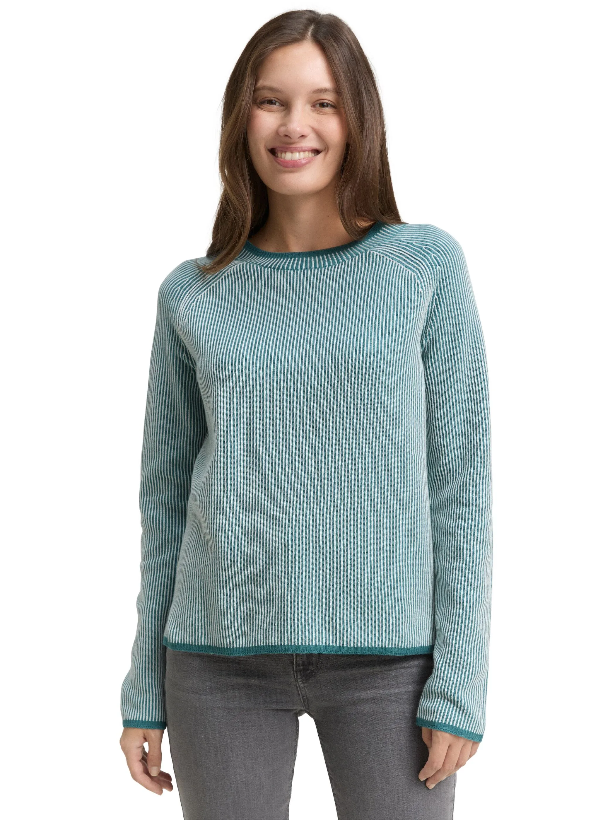 Tom Tailor 1049187 knit striped crewneck Türkis 919040 39244 5