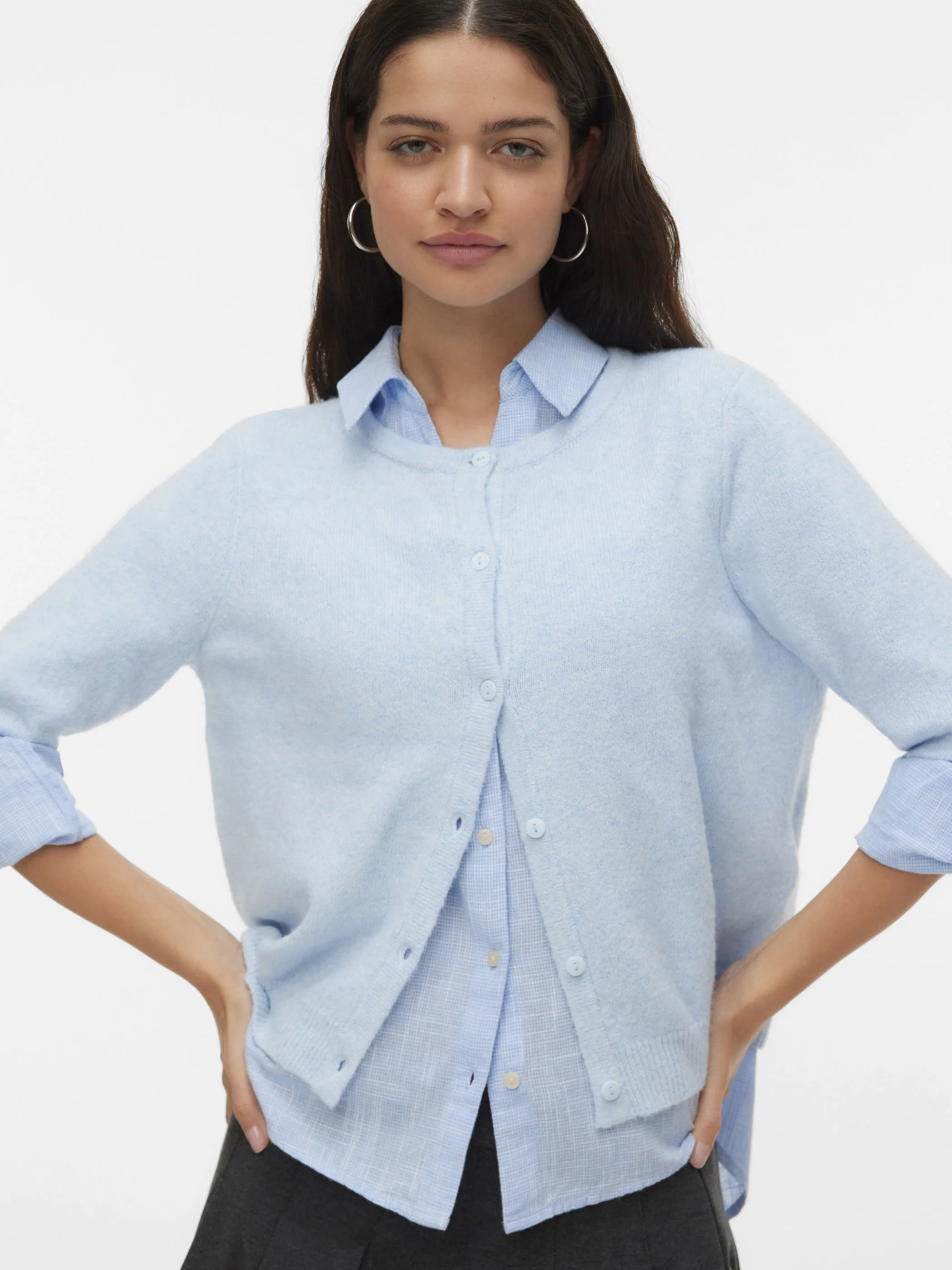 Vero Moda 10345011 VMDOFFY 2/4 O-NECK BU Blau 922155 181684001 5