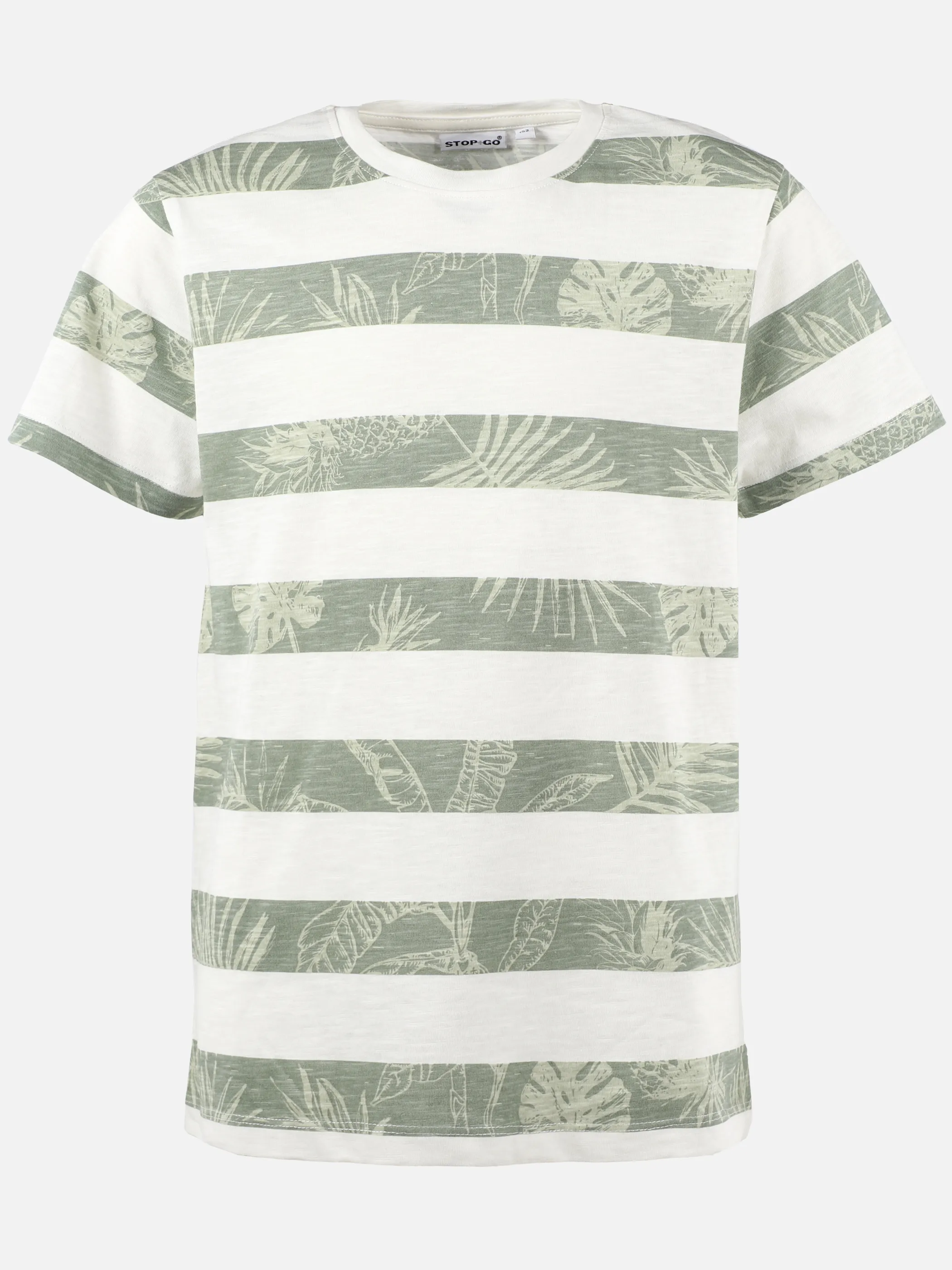 Stop + Go JJ T-Shirt gestreift mit Druck in grün/weiß Weiß 891501 WEIß GEM 1