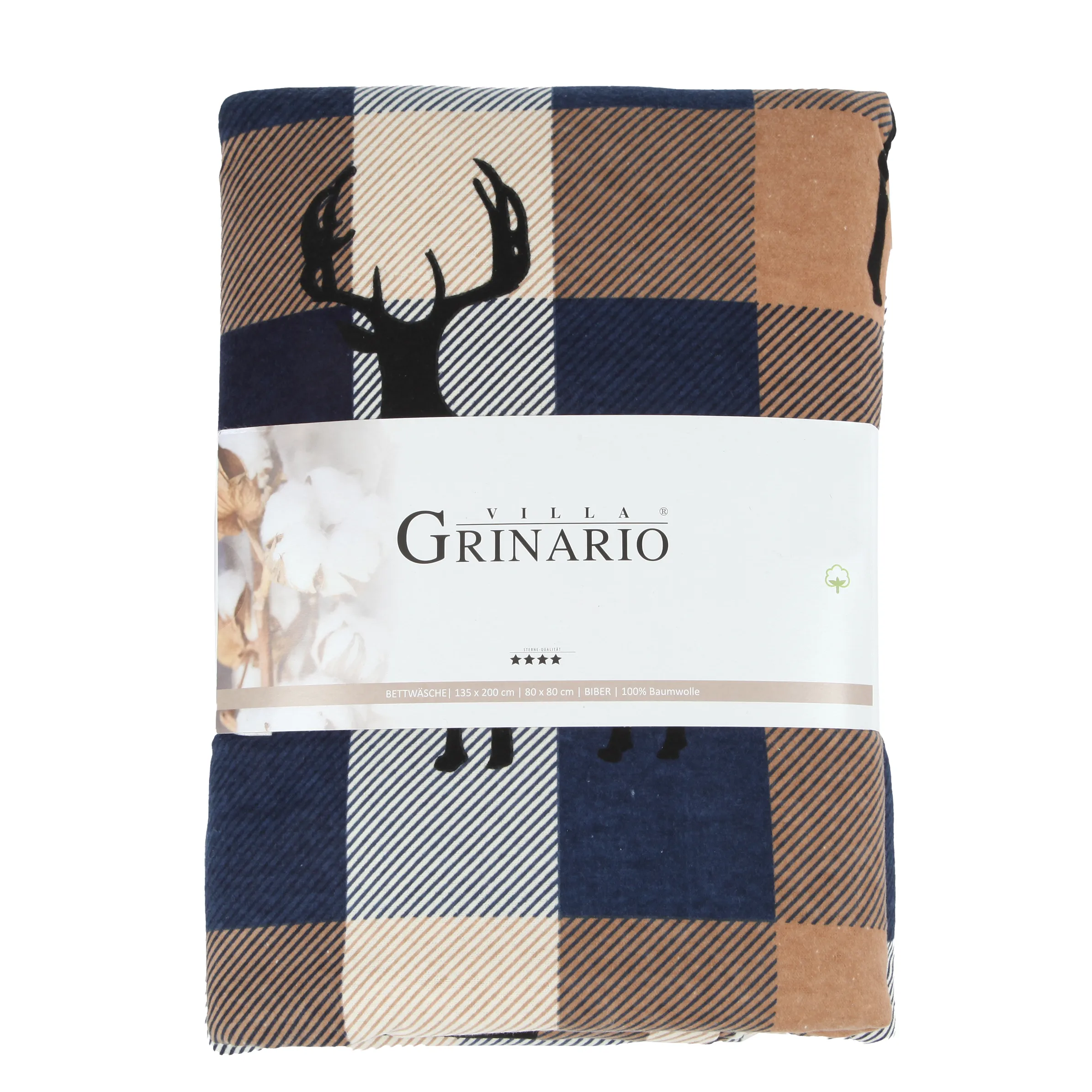 Villa Grinario Biber Bettwäsch flanell Hirsch Blau 882061 BLAU/CAMEL 2 Villa Grinario Biber Bettwäsch flanell Hirsch Blau 882061 BLAU/CAMEL 2
