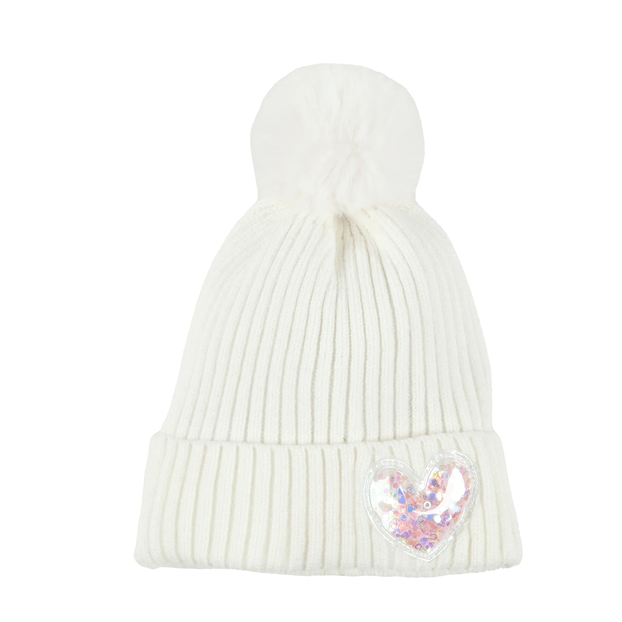 Stop + Go KM Mütze in weiß mit Herz Patch und Pompom Weiß 884873 WEIß 1 Stop + Go KM Mütze in weiß mit Herz Patch und Pompom Weiß 884873 WEIß 1