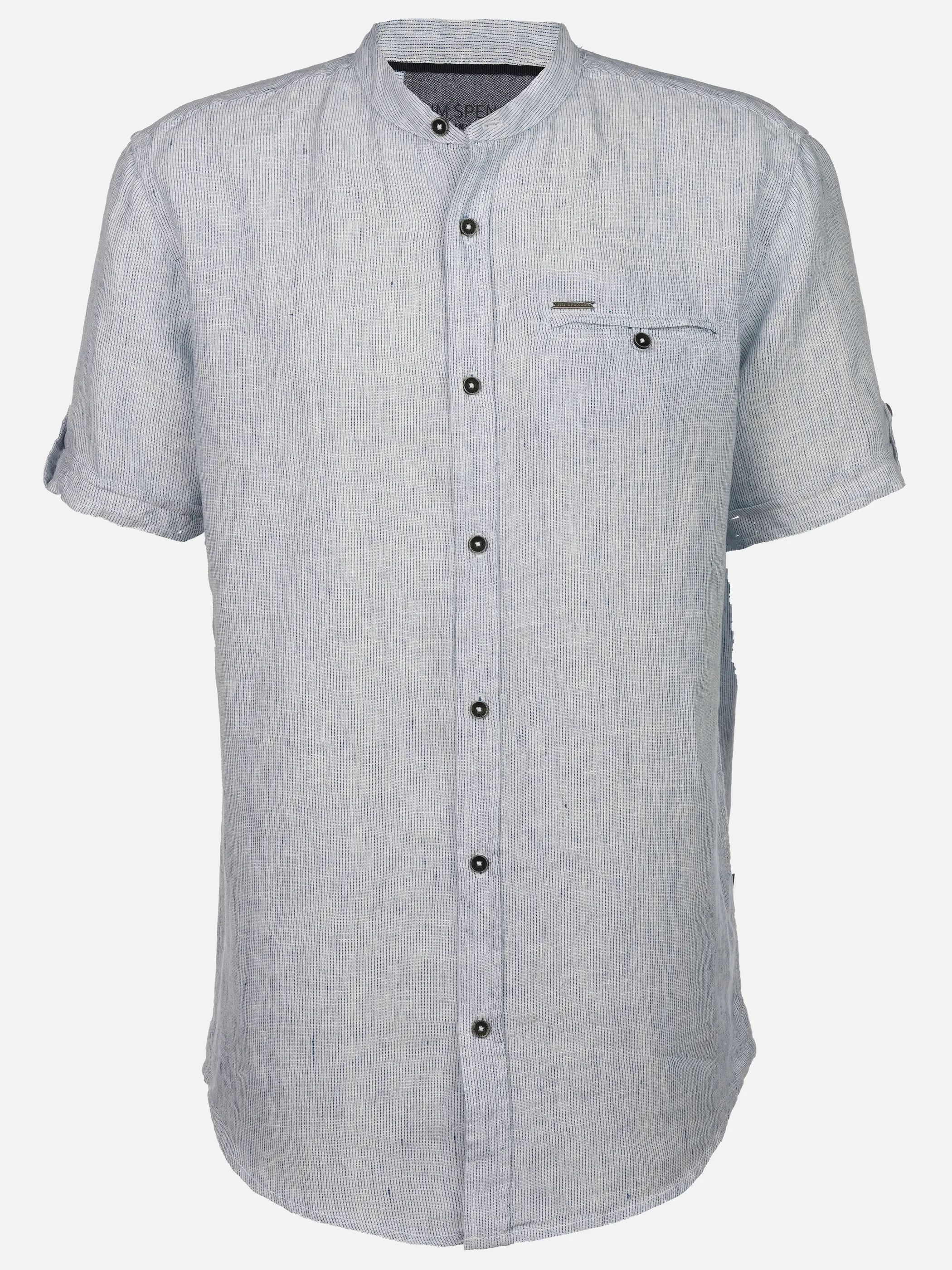 Jim Spencer He. Leinenhemd 1/2 Arm Stehkragen Blau 922239 BLUE STRIP 1