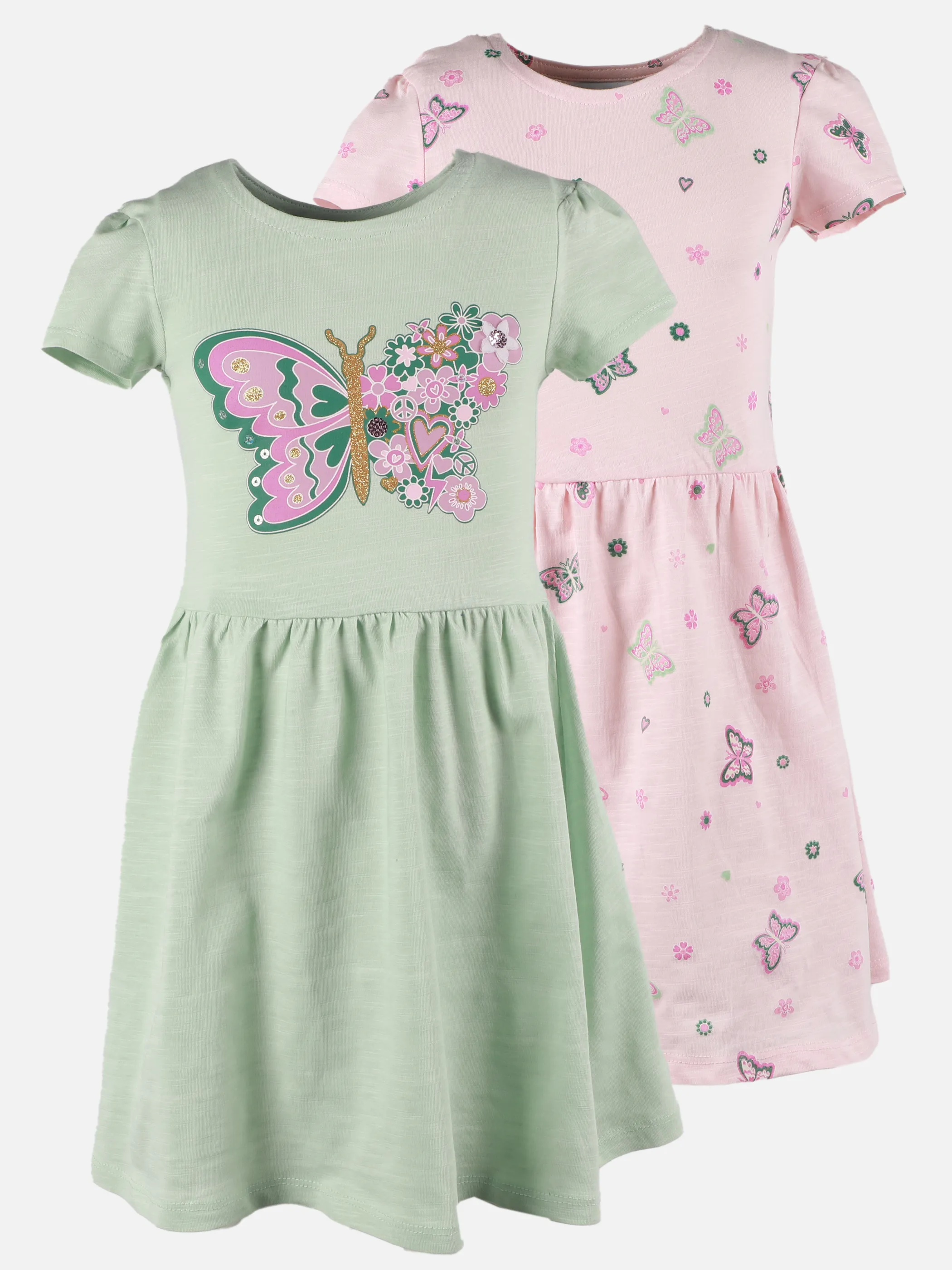 Stop + Go KM 2er Pack Kleid Schmetterling Frontprint und AOP Bunt 907410 GRÜN/ROSA 1