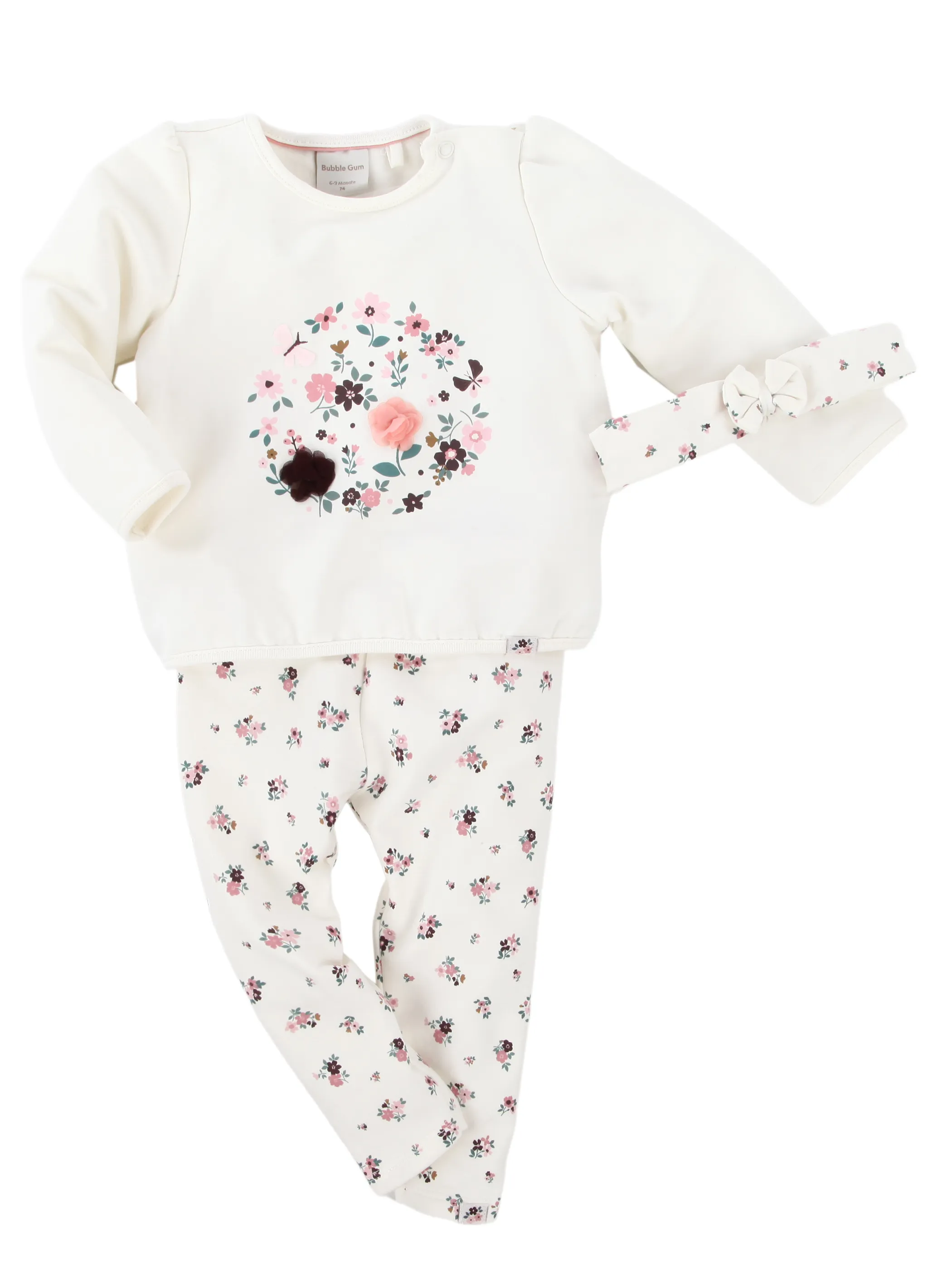 Bubble Gum BM 3pcs Set Oberteil, Hose+Stirnband, Blumenprint Weiß 929611 SNOWWHITE 1