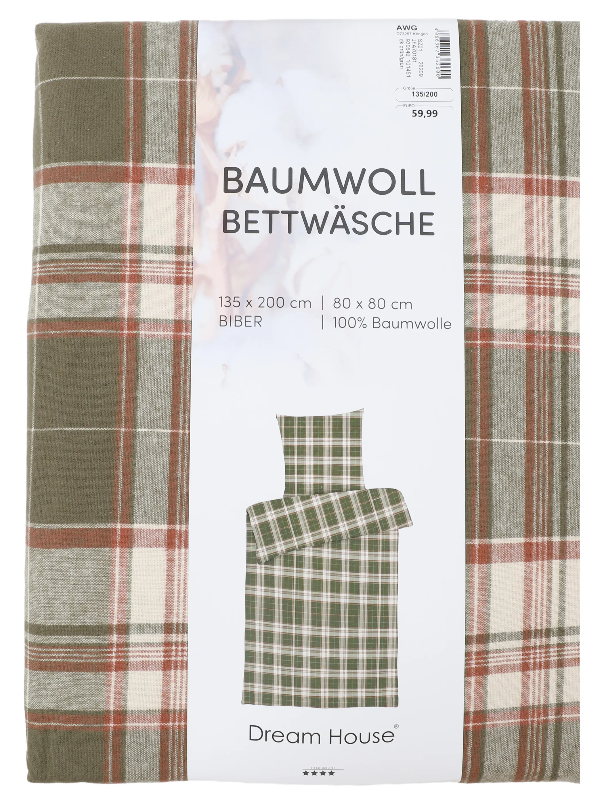 Dream House Biber Bettwäsche Karo groß Grün 930648 GRÜN 2