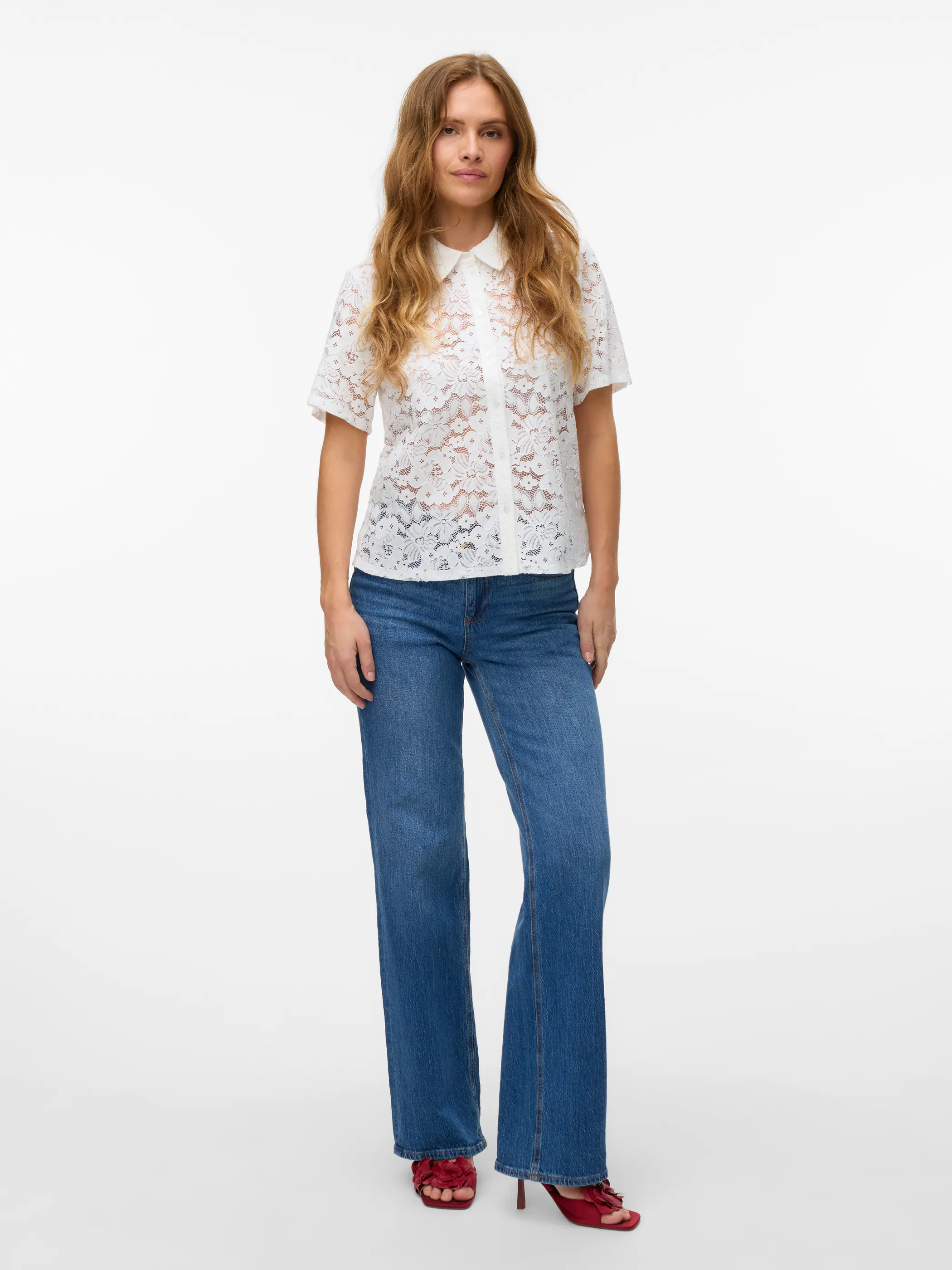 Vero Moda 10330056 VMHONEY LACE SS SHIRT Weiß 910570 175598001 2