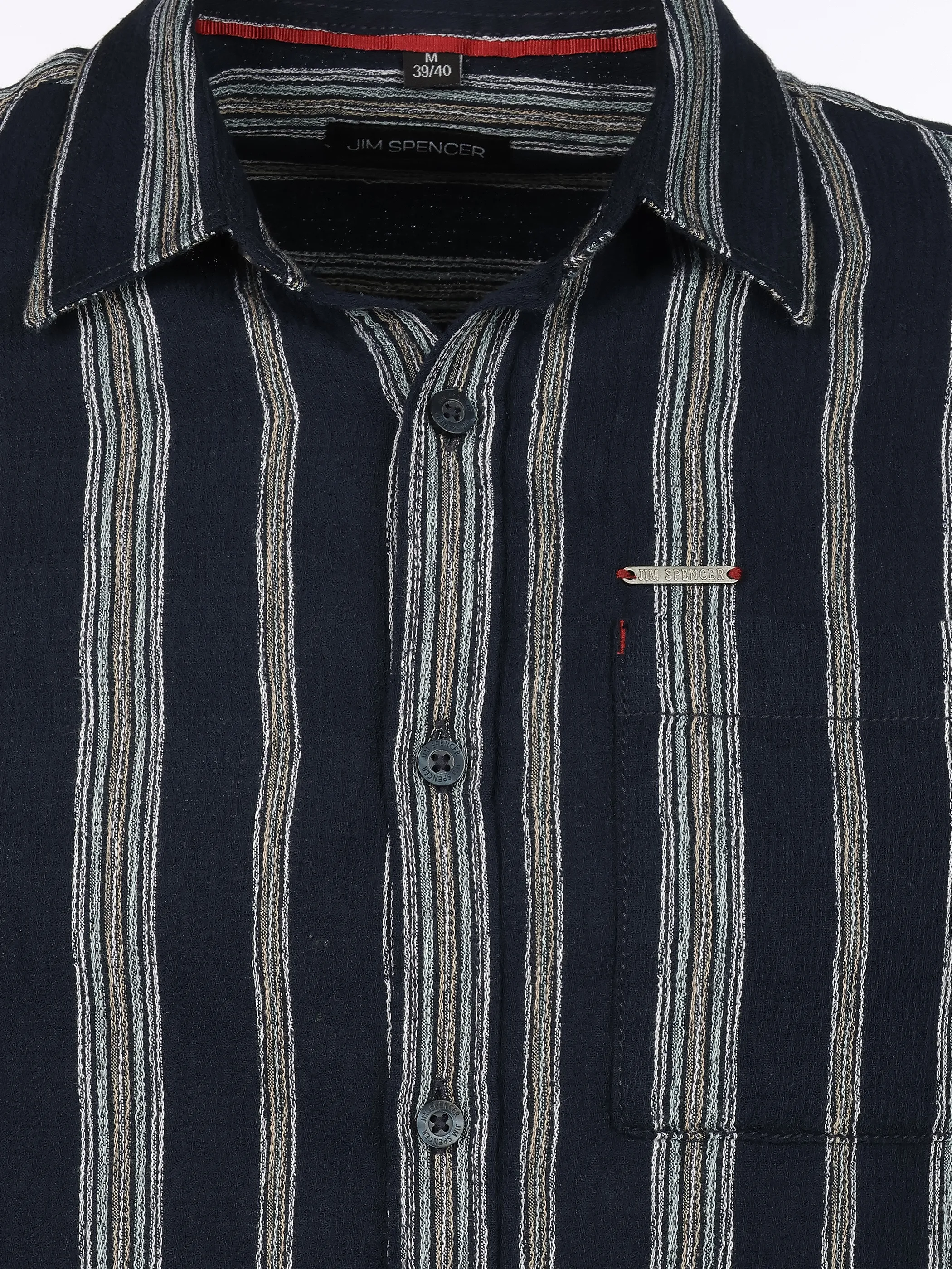 Jim Spencer He. Jaquardhemd 1/2 Arm Resort Blau 925085 NAVY STRIP 3