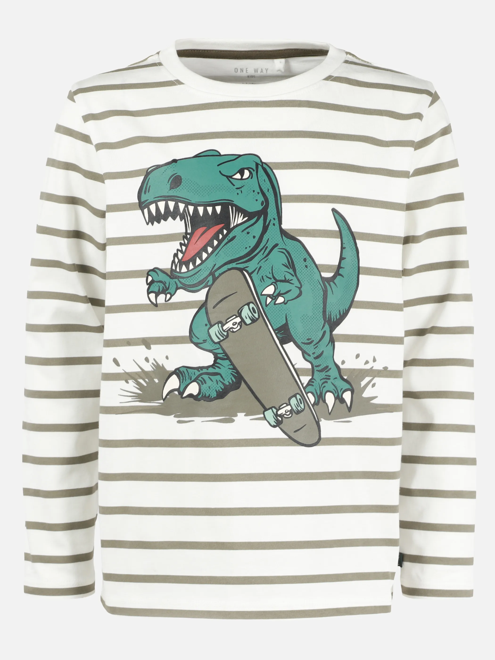 One Way KJ Longsleeve gestreift mit Dino Skateboard FP Beige 929737 EGRET 1
