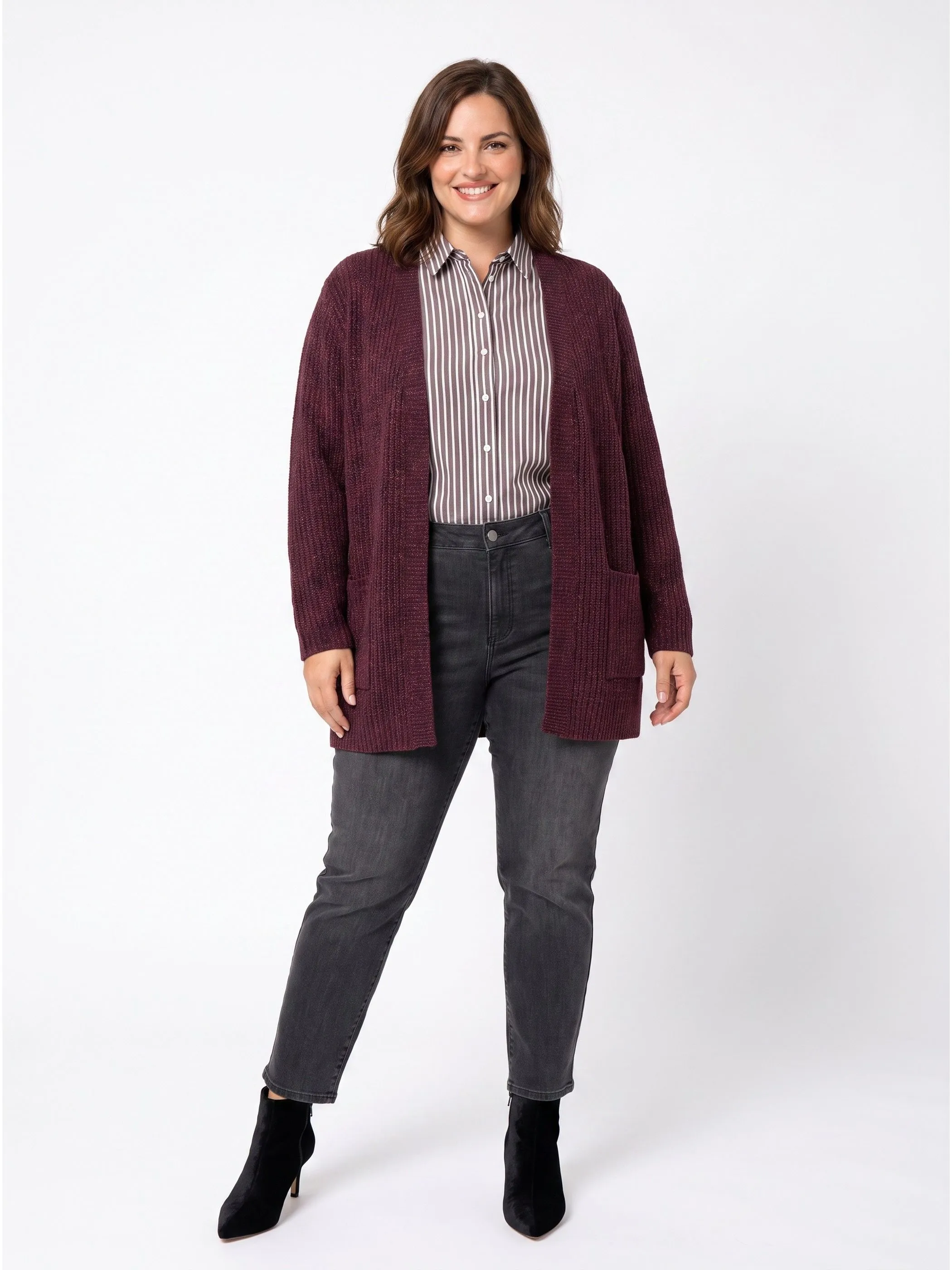 Sonja Blank Da-gr.Gr. langer Cardigan Rot 930002 BEERE 1