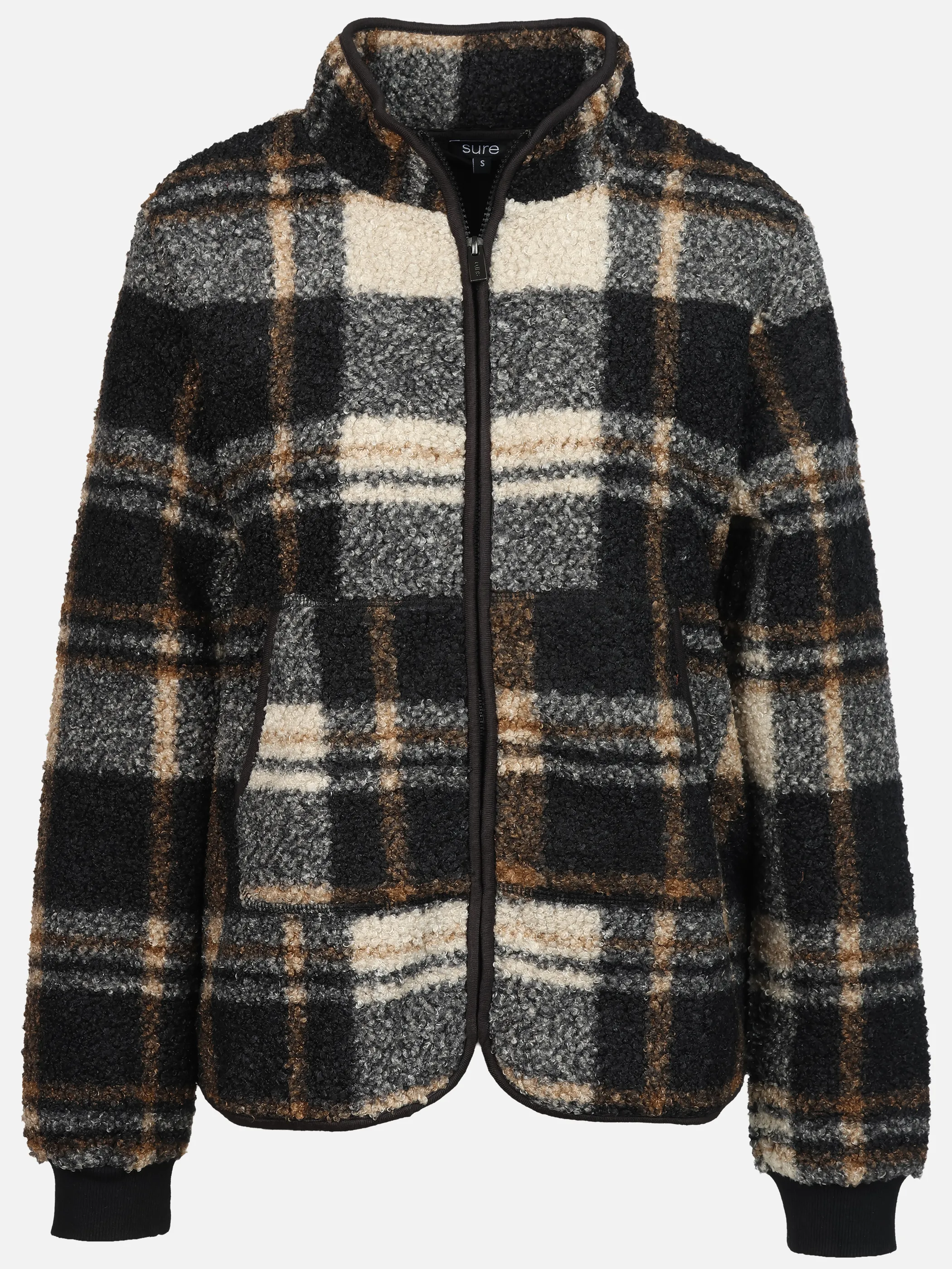 Sure Da. Teddy Cardigan mit Karo Print Schwarz 928632 SCHWARZ 1