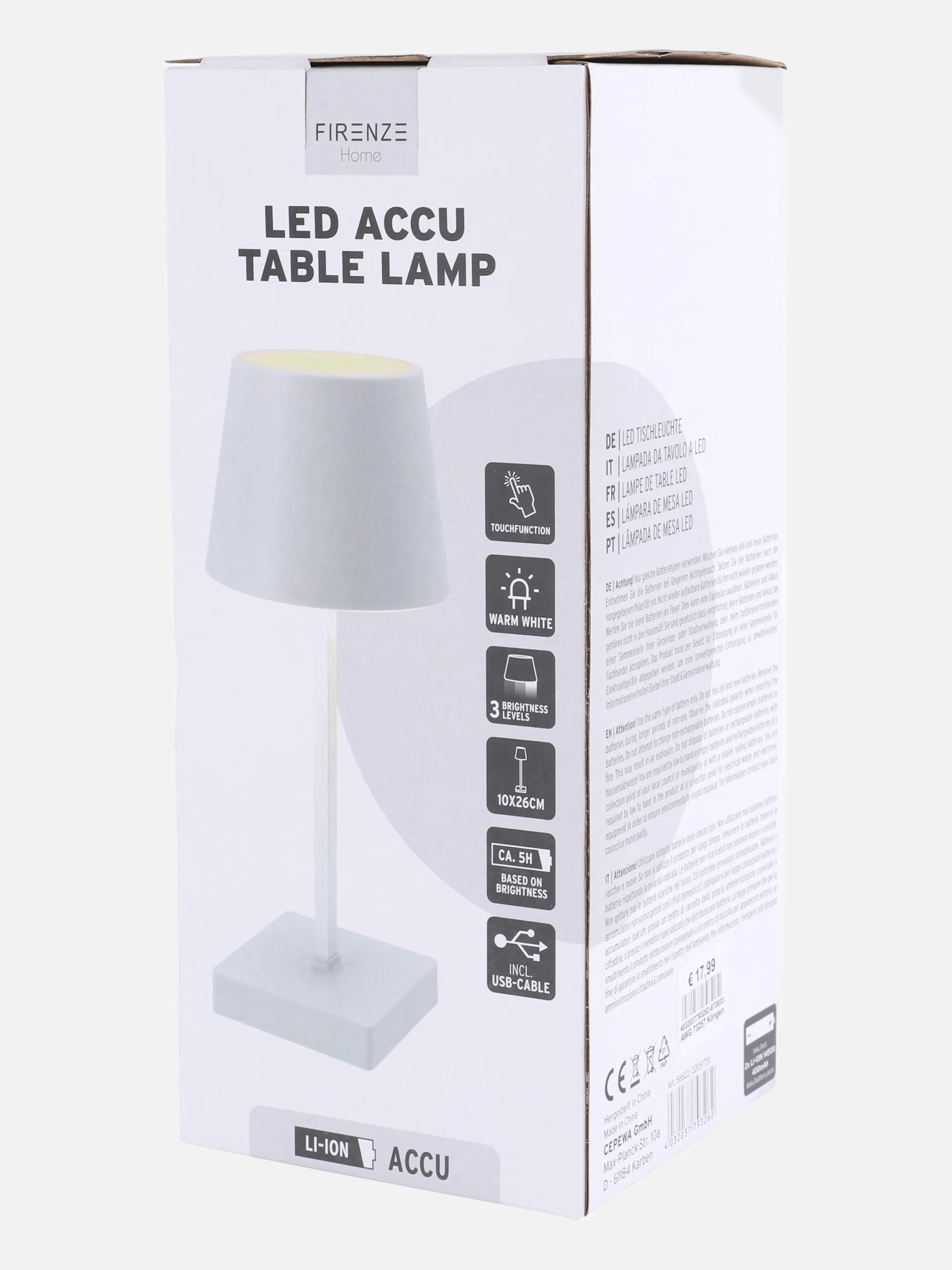 Deko Artikel LED Tischleuchte 26cm 3 Stufen Weiß 873833 WEIß 1