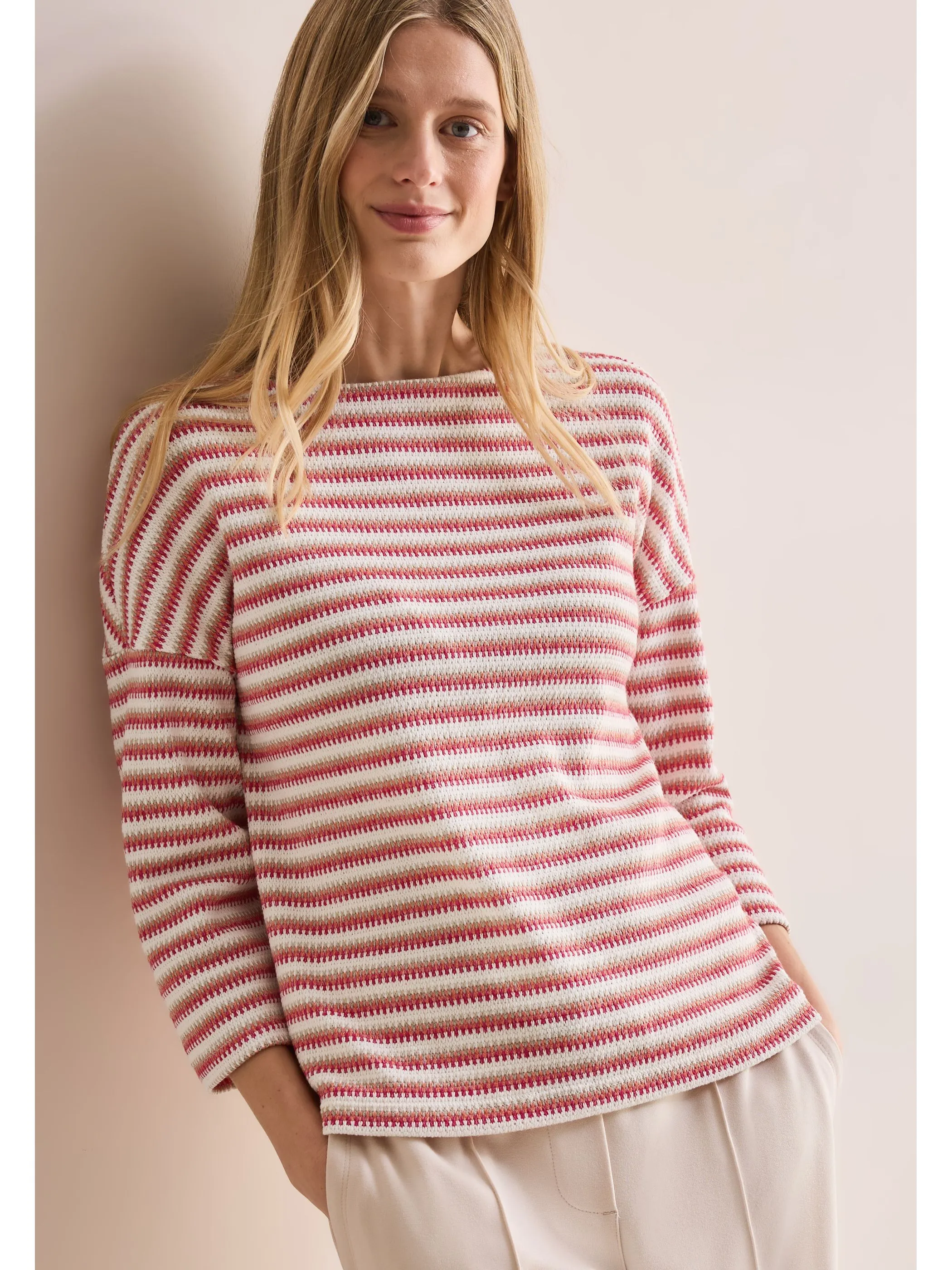 Cecil B322776 TOS Stripe Knit T-Shirt Rot 910471 36099 3 Cecil B322776 TOS Stripe Knit T-Shirt Rot 910471 36099 3