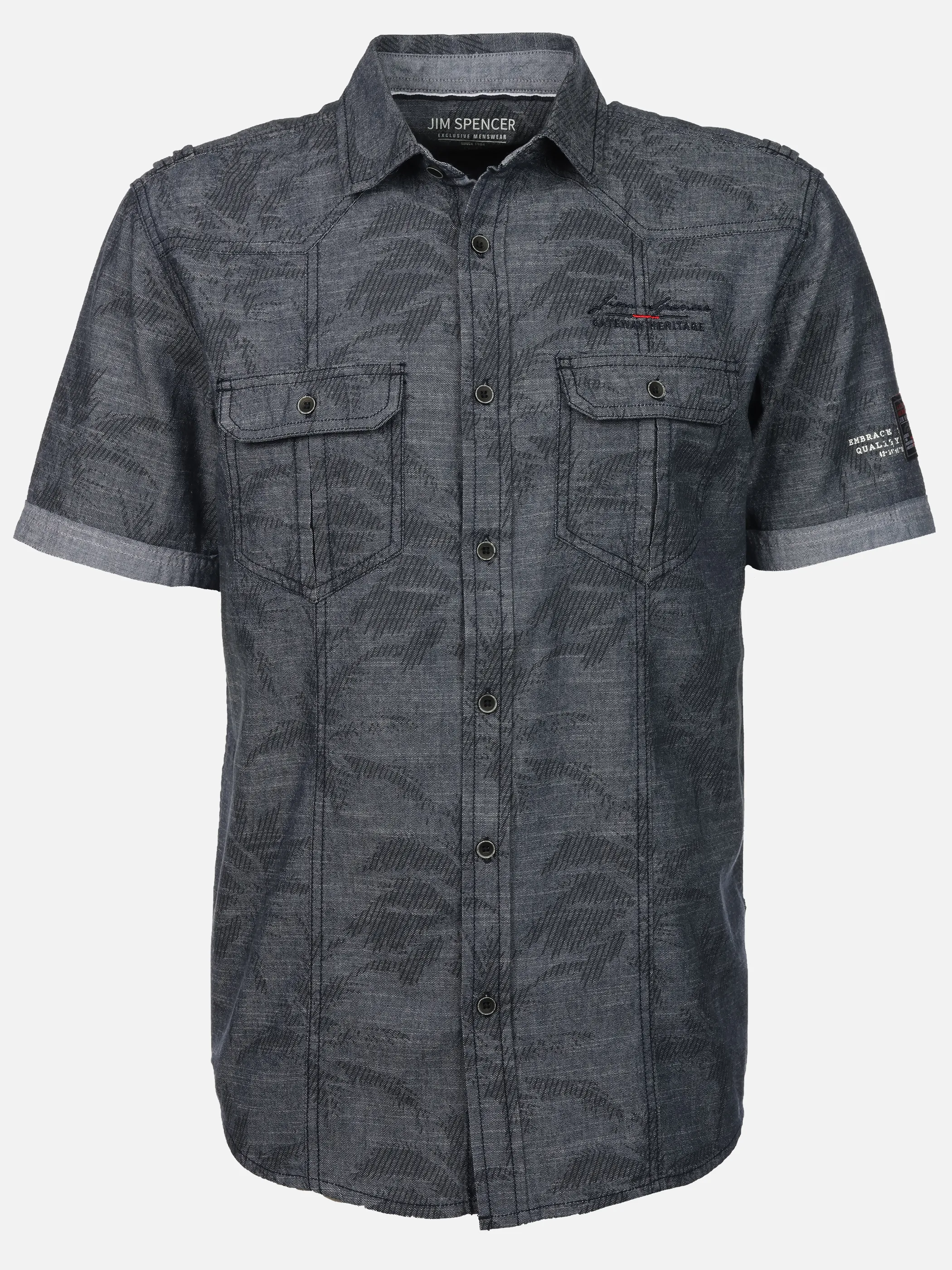 Jim Spencer He. Freizeithemd 1/2 Arm slub Blau 923119 NAVY 1