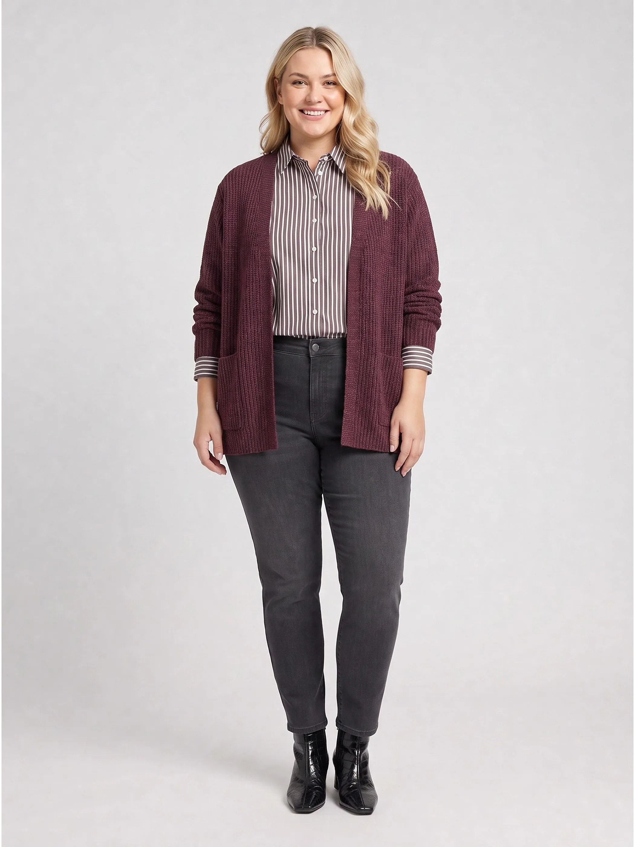 Sonja Blank Da-gr.Gr. Hemdbluse gestreift Rot 929996 AUBERGINE 1