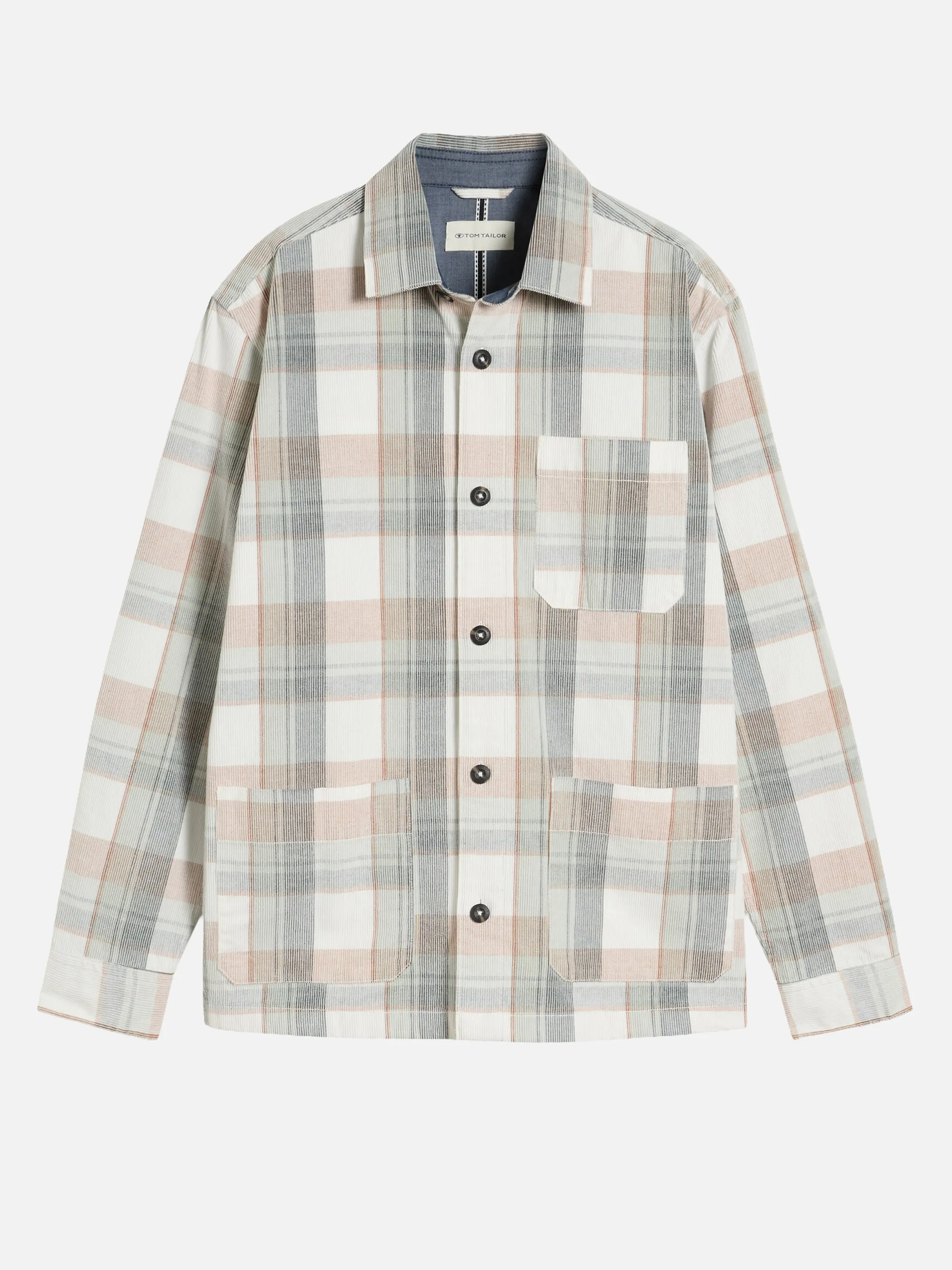 Tom Tailor 1052326 corduroy checked overshirt Weiß 934267 40682 3