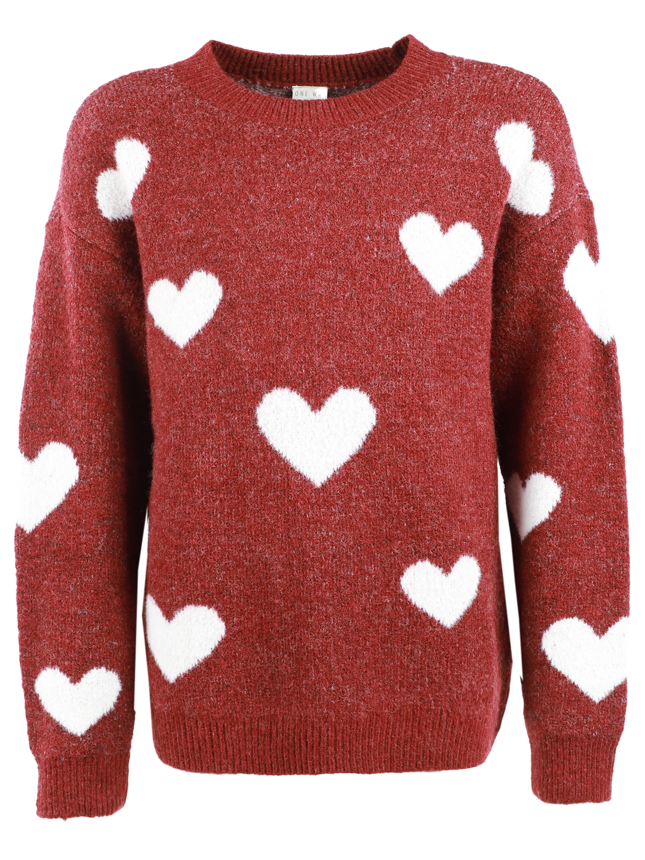 One Way JM Jaquard Pullover mit Herz AOP in bordeaux/weiß Rot 916327 BORDEAUX 1