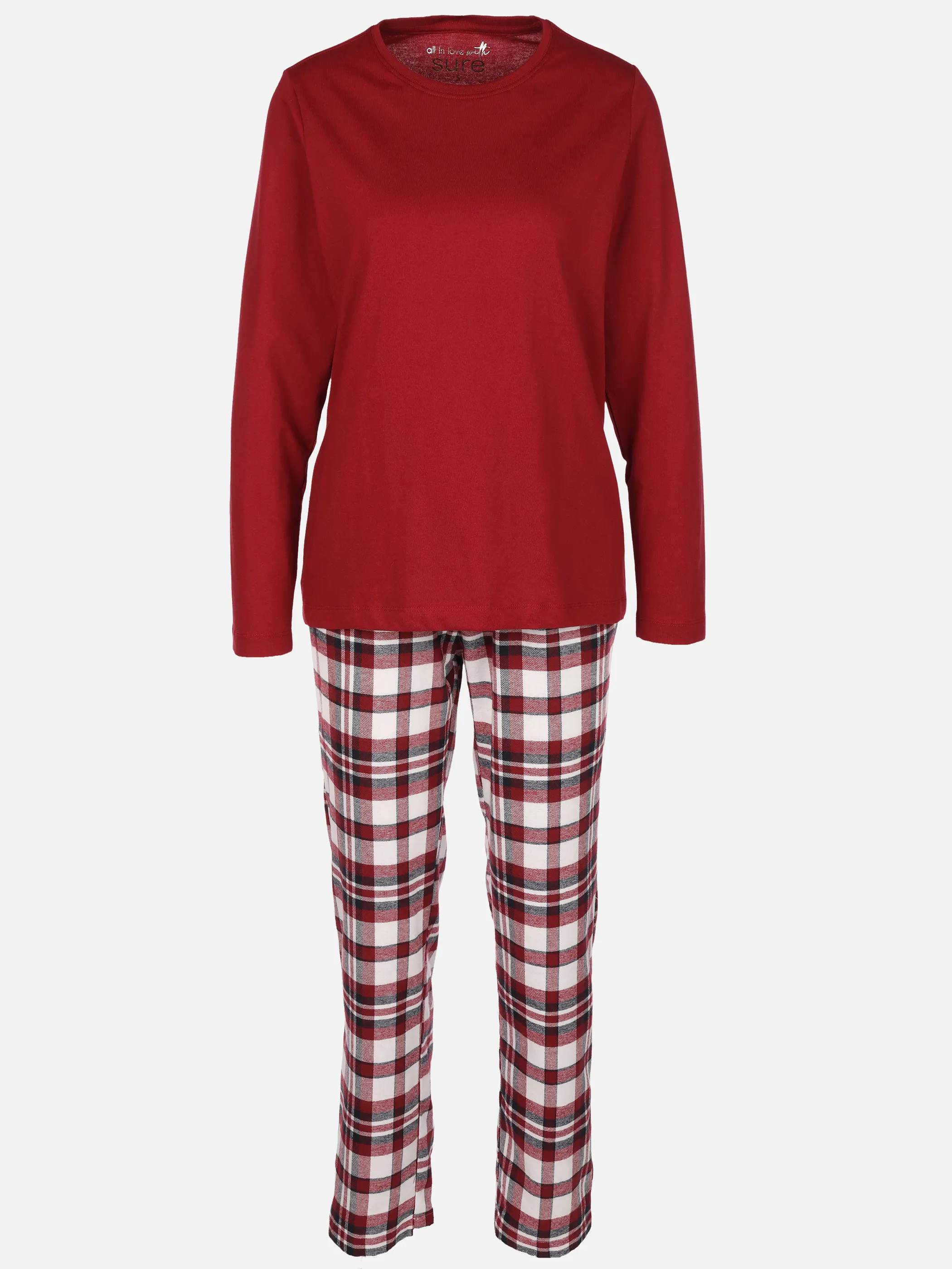 Sure Da. Pyjama Flanell Hose Karo Rot 929614 BORDEAUX 1