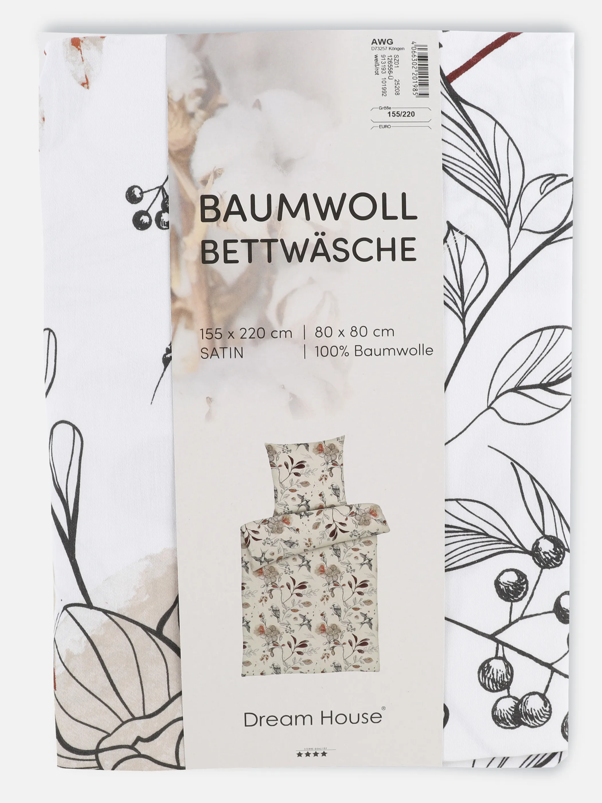 Dream House Satinbettwäsche Bird 155x220 Weiß 913193 WEIß 2