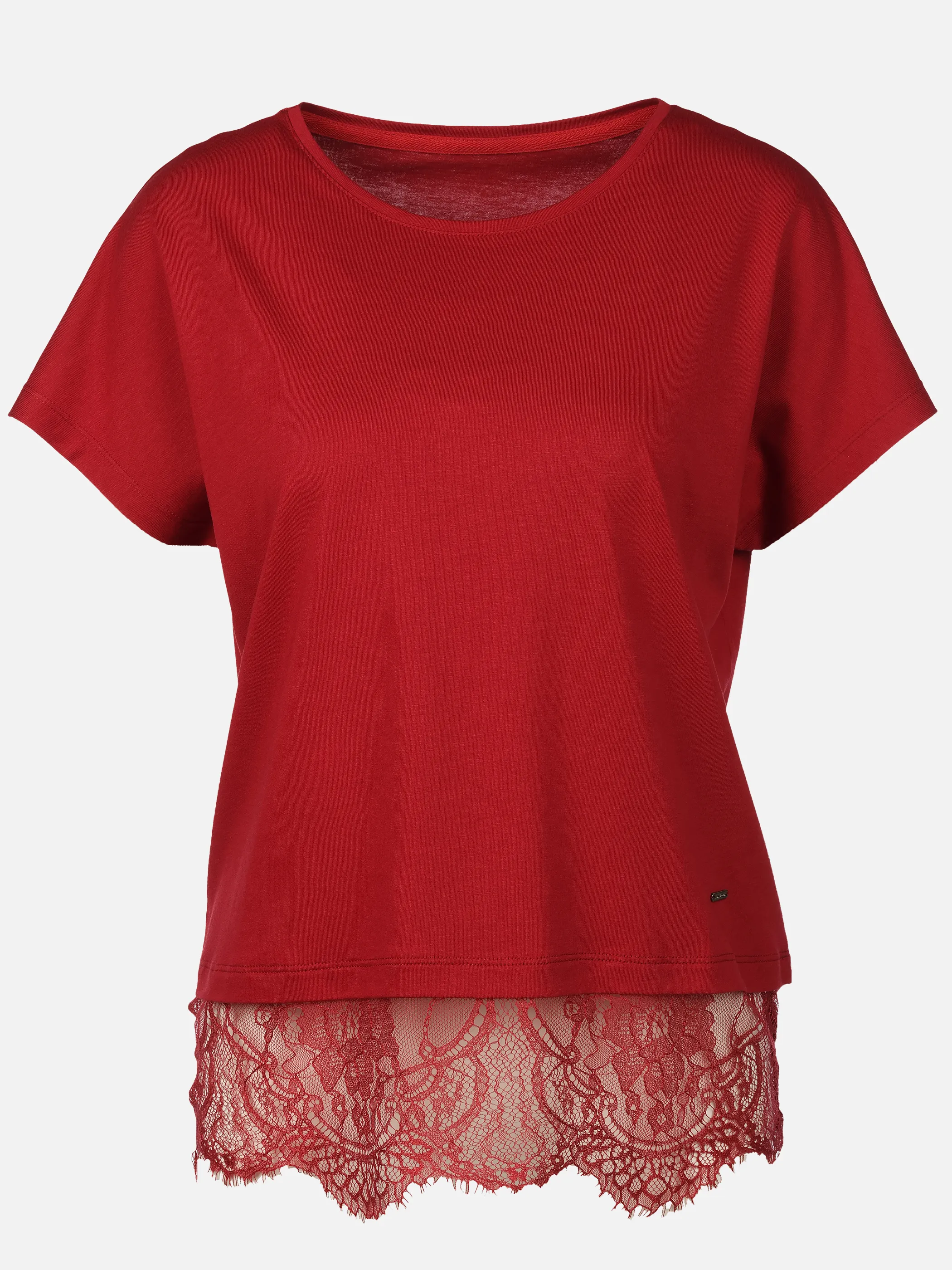 Lisa Tossa Da.Rundhalsshirt m.Spitzenborte Rot 930568 RHUBARB 1