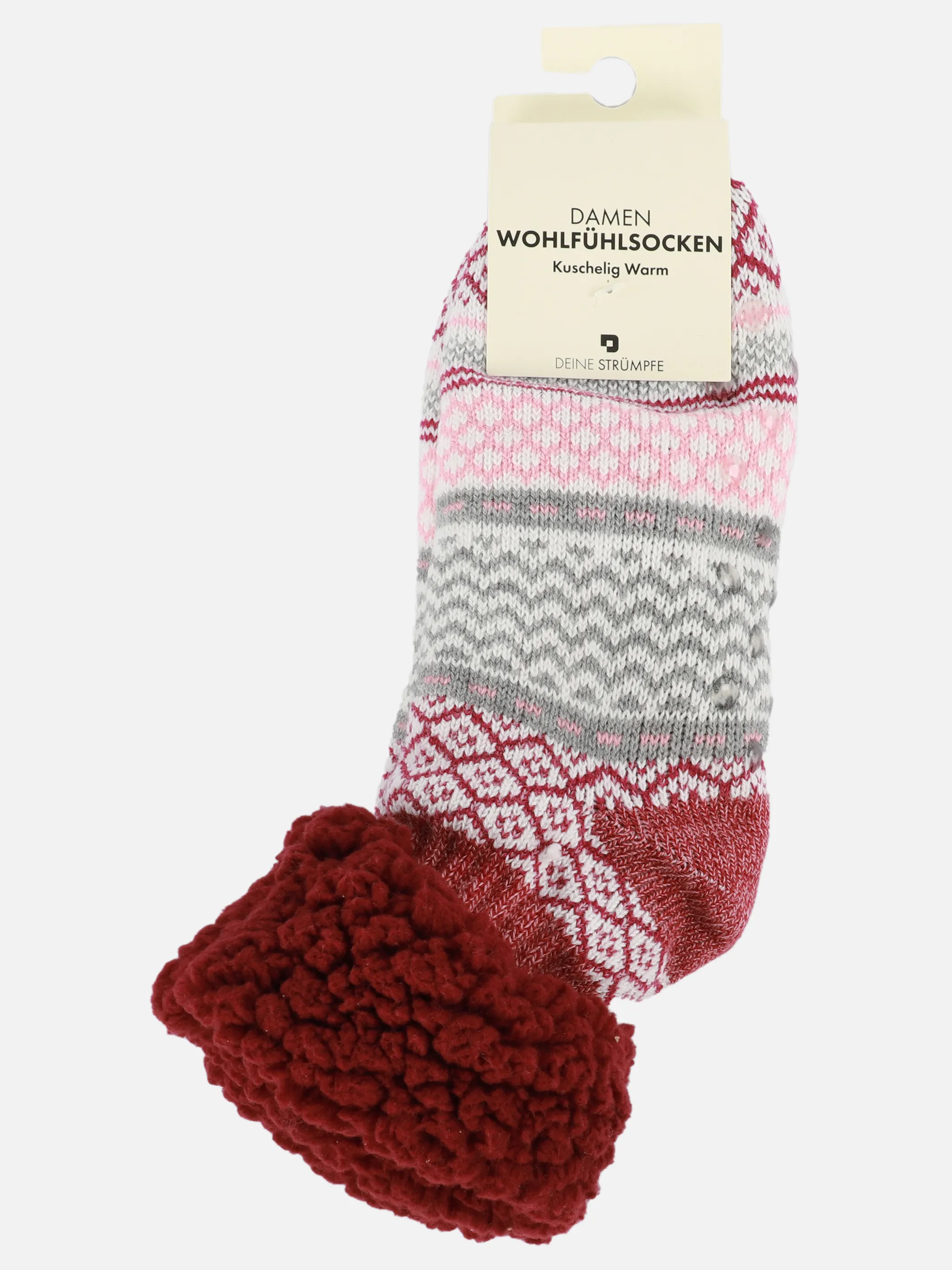 Da. Hausschuhsocken kurz Teddy Rot 914558 WEINROT 1