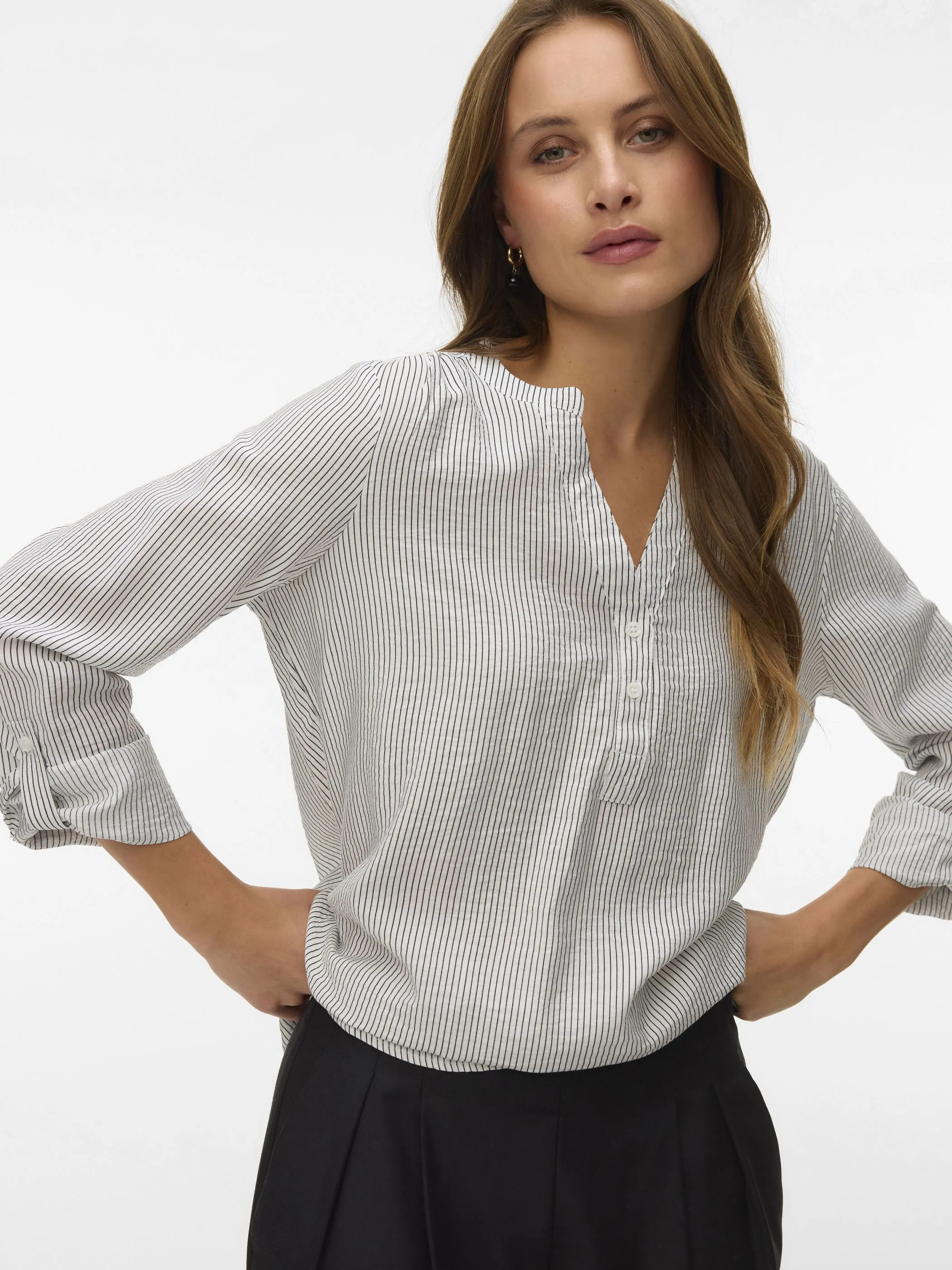 Vero Moda 10340684 VMKAJA LS V-NECK FOLD Weiß 922151 175598002 5