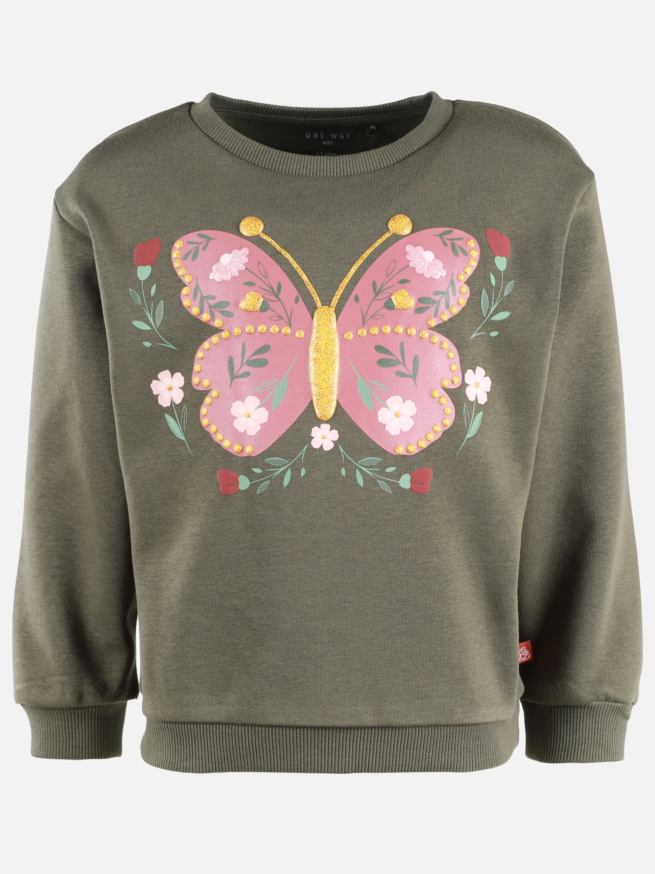 One Way KM Sweatshirt mit Schmetterling Print Grün 913979 DUNKELGRÜN 1