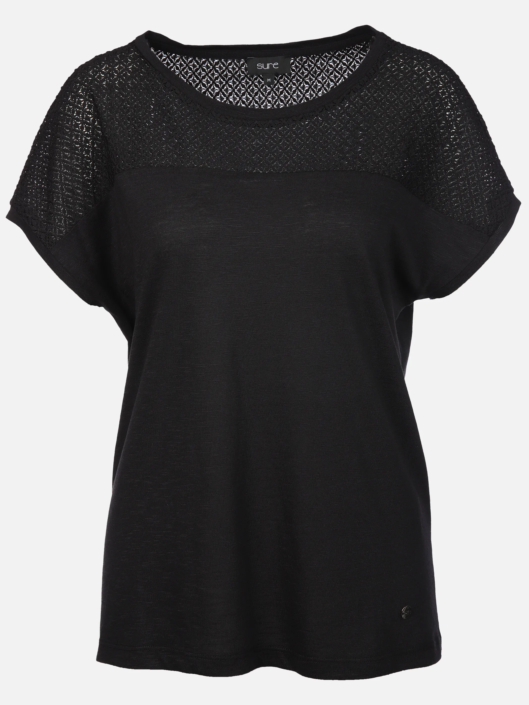 Sure Da-T-Shirt m. Materialmix Schwarz 889907 BLACK 1 Sure Da-T-Shirt m. Materialmix Schwarz 889907 BLACK 1