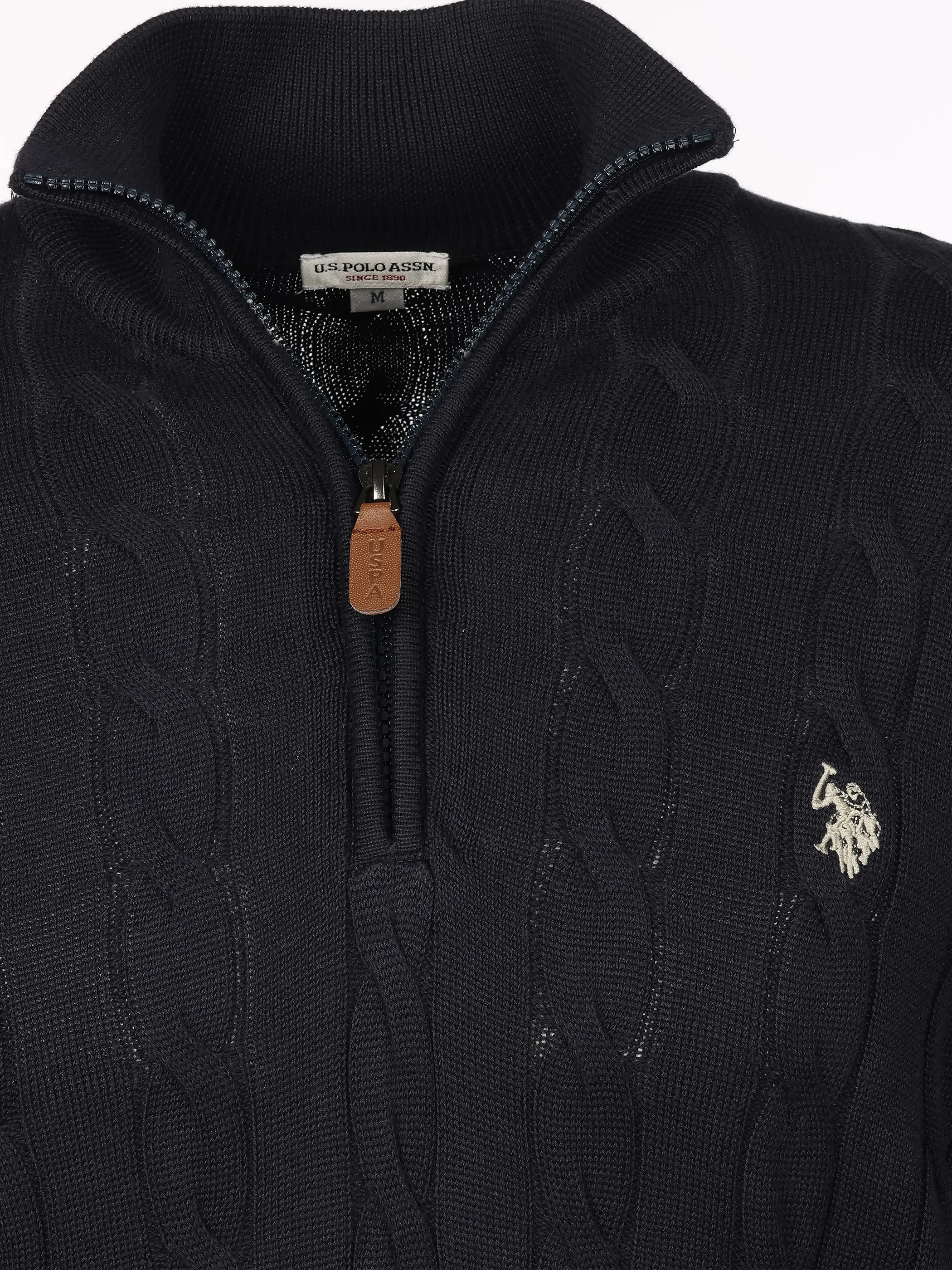U.S. Polo Assn. Pullover Halfzip Zopfmuster Blau 930972 NAVY 379 3