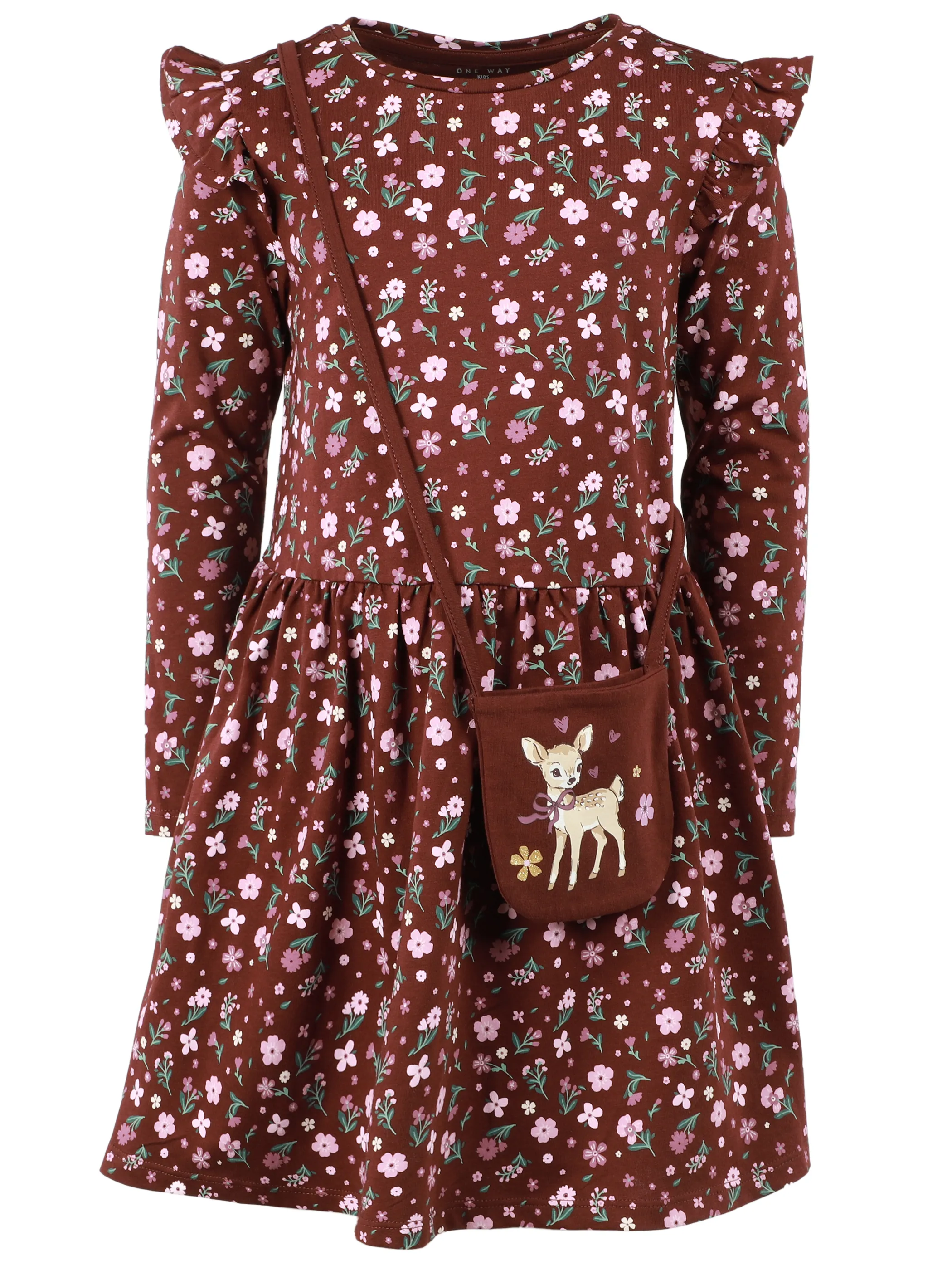 One Way KM Kleid Braun mit Tasche Blumen AOP in braun Braun 929845 BROWN 1