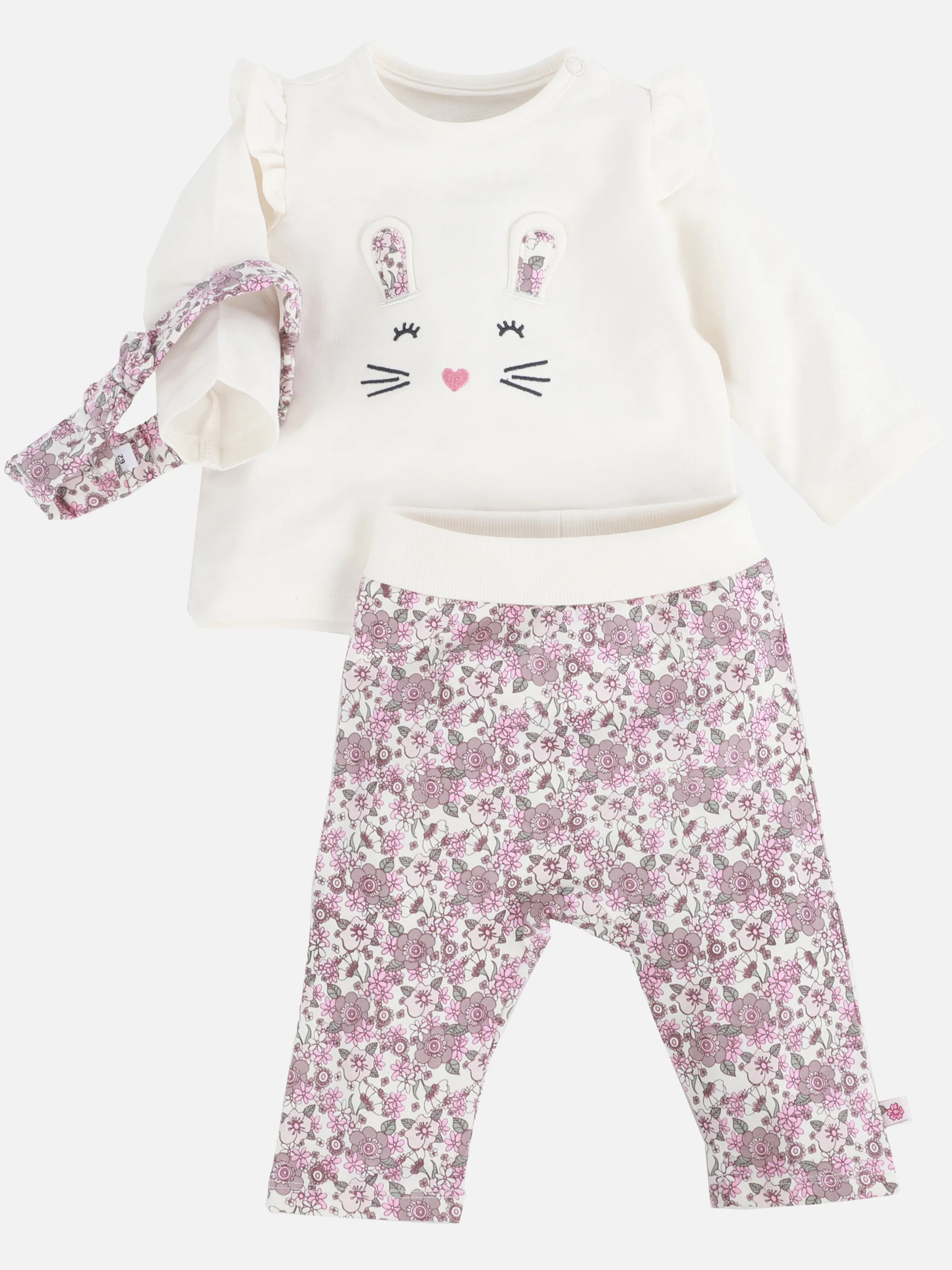 Bubble Gum BM 3tlg Set Sweatshirt Hasenappli. + Leggings + HB Bunt 906708 WEIß/ROSA 3 Bubble Gum BM 3tlg Set Sweatshirt Hasenappli. + Leggings + HB Bunt 906708 WEIß/ROSA 3