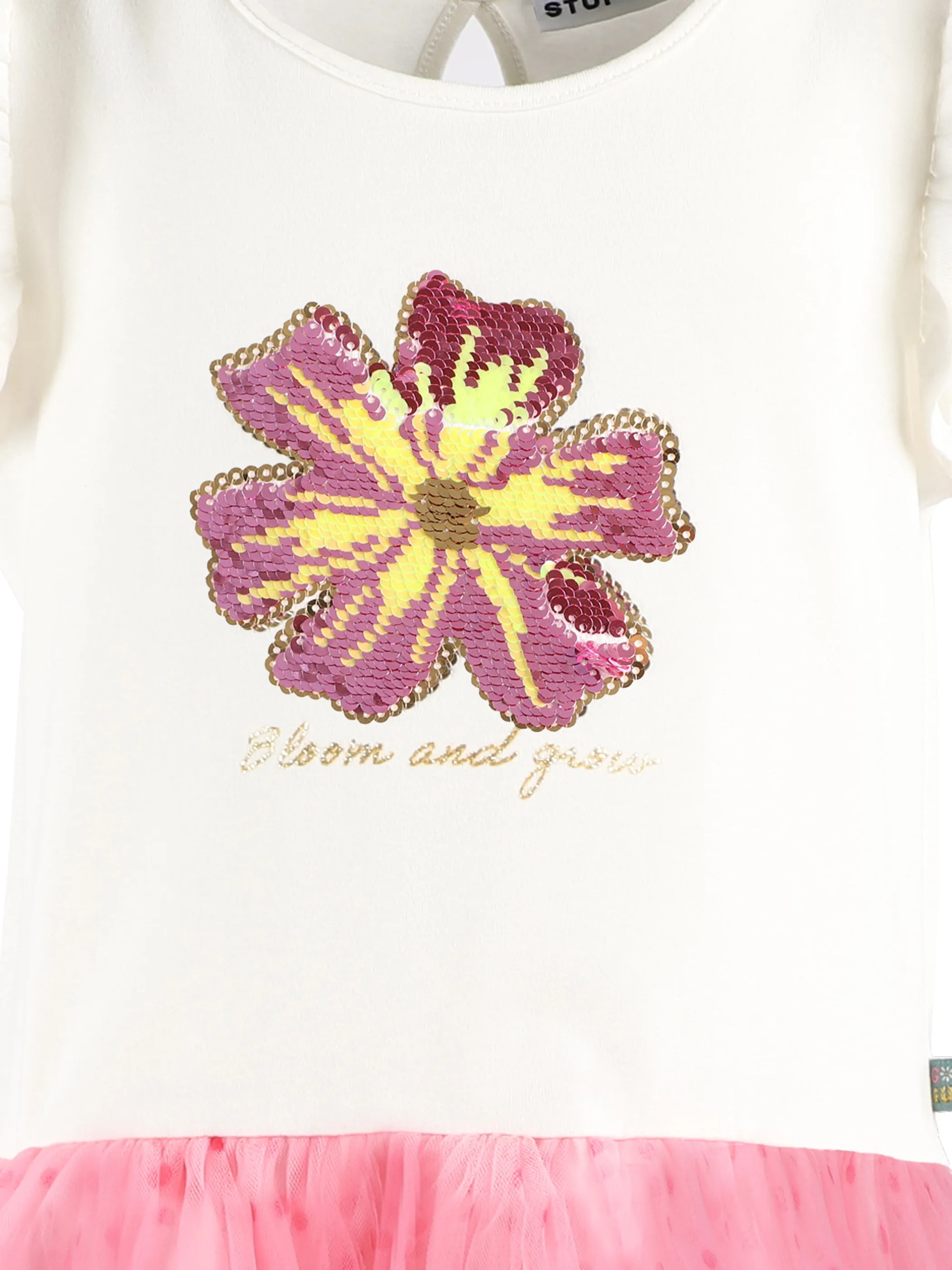 Stop + Go KM Tüllkleid mit Blumenmotiv aus Wendepailletten Weiß 892550 WEIß GEM 3 Stop + Go KM Tüllkleid mit Blumenmotiv aus Wendepailletten Weiß 892550 WEIß GEM 3