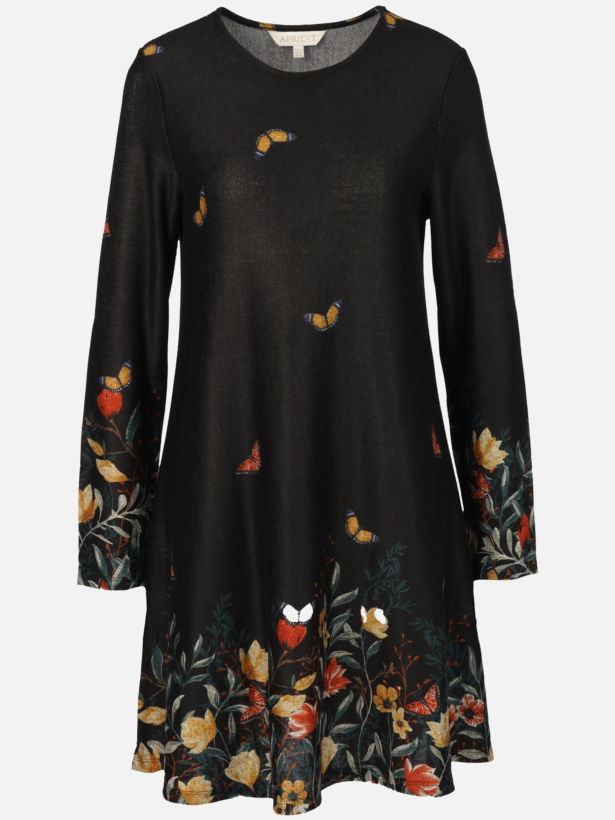 Apricot 583962 Apricot Flower Border Print Swing Dress Schwarz 894093 BLK 1