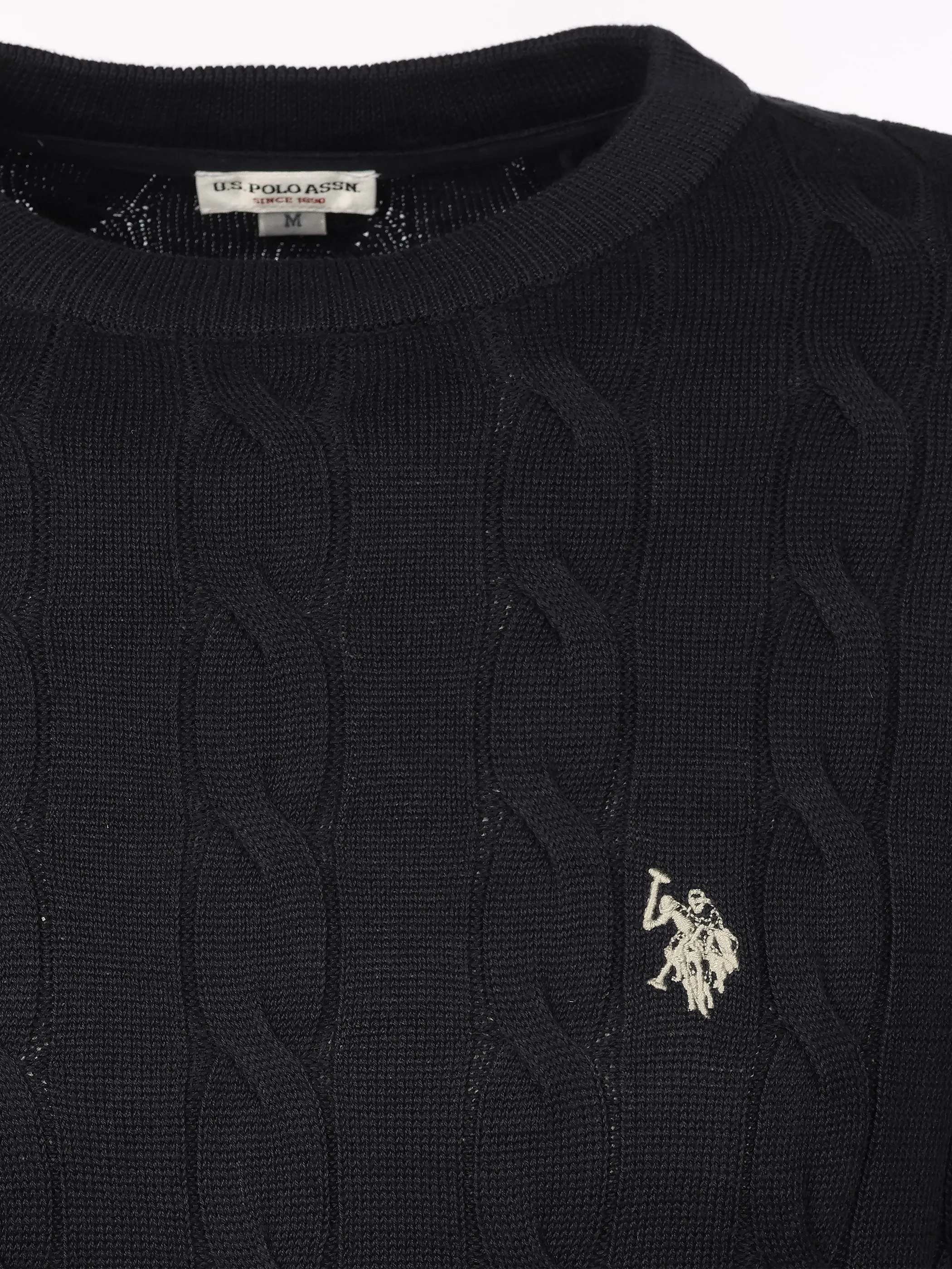 U.S. Polo Assn. Pullover Round Neck Zopfmuster Blau 930971 NAVY 379 3