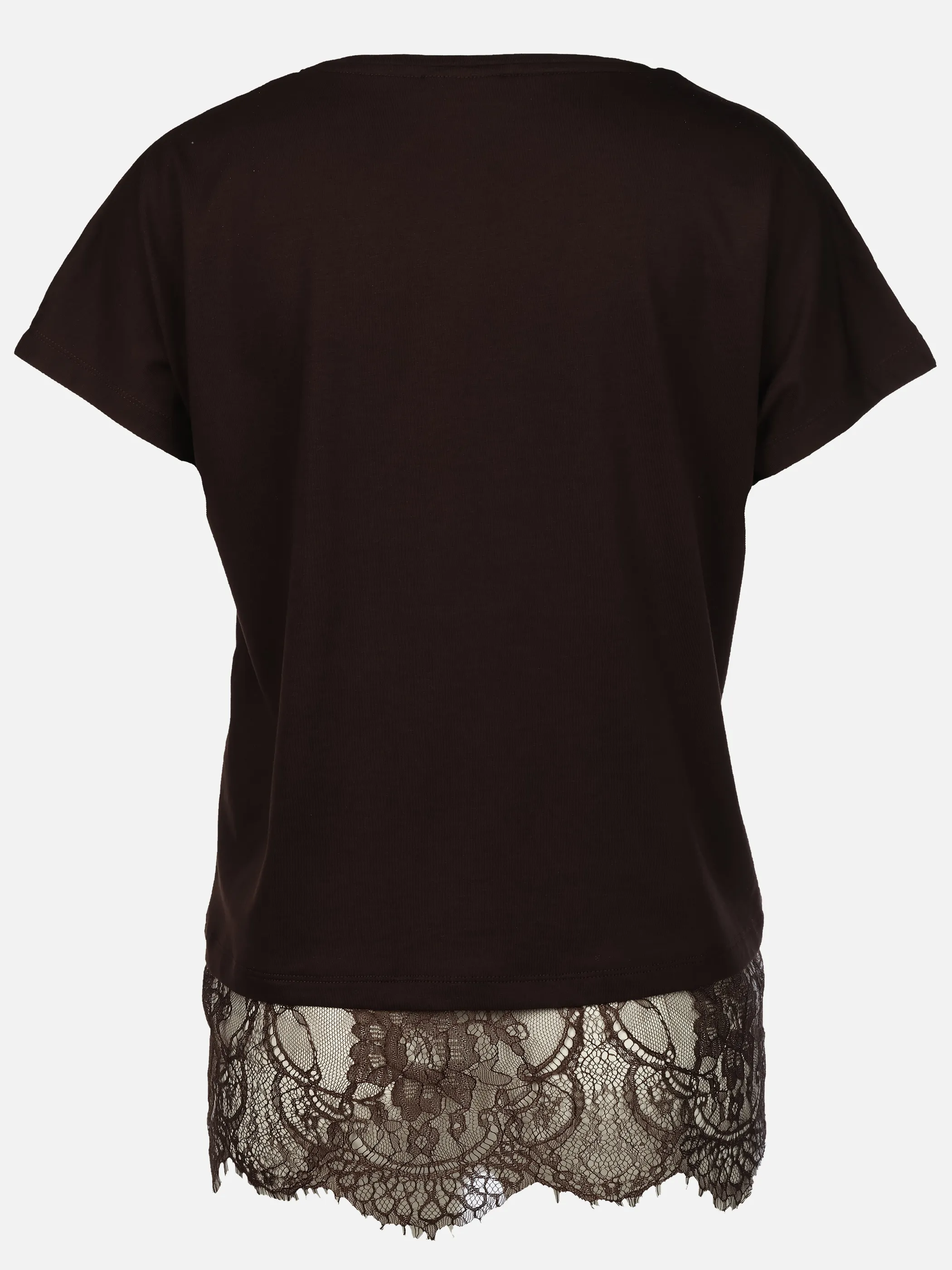 Lisa Tossa Da.Rundhalsshirt m.Spitzenborte Braun 930568 CHOCOLATE 2