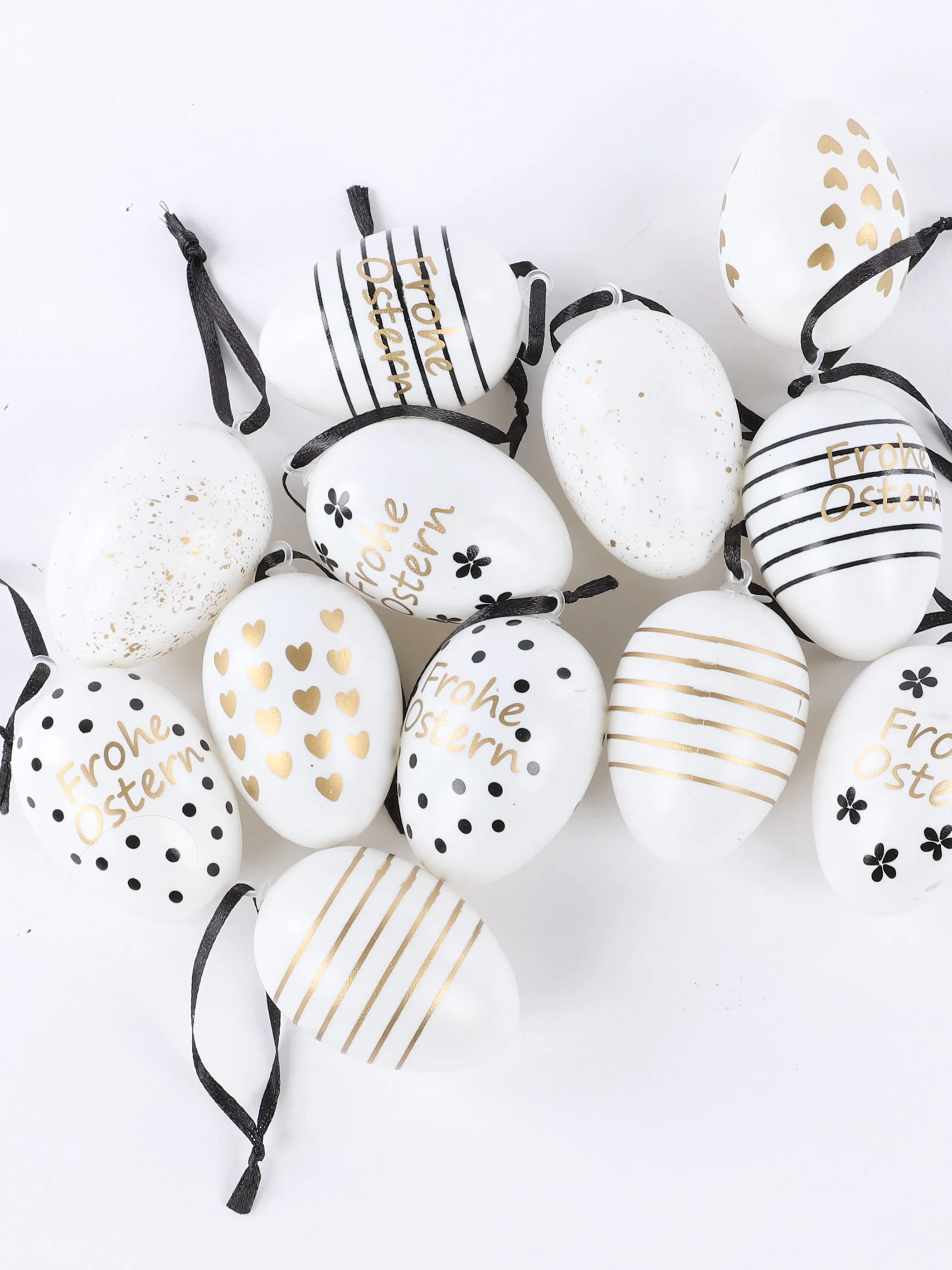 Ostern Osterei Hänger 12er Set im Beu Schwarz 875706 BLACK/GOLD 1