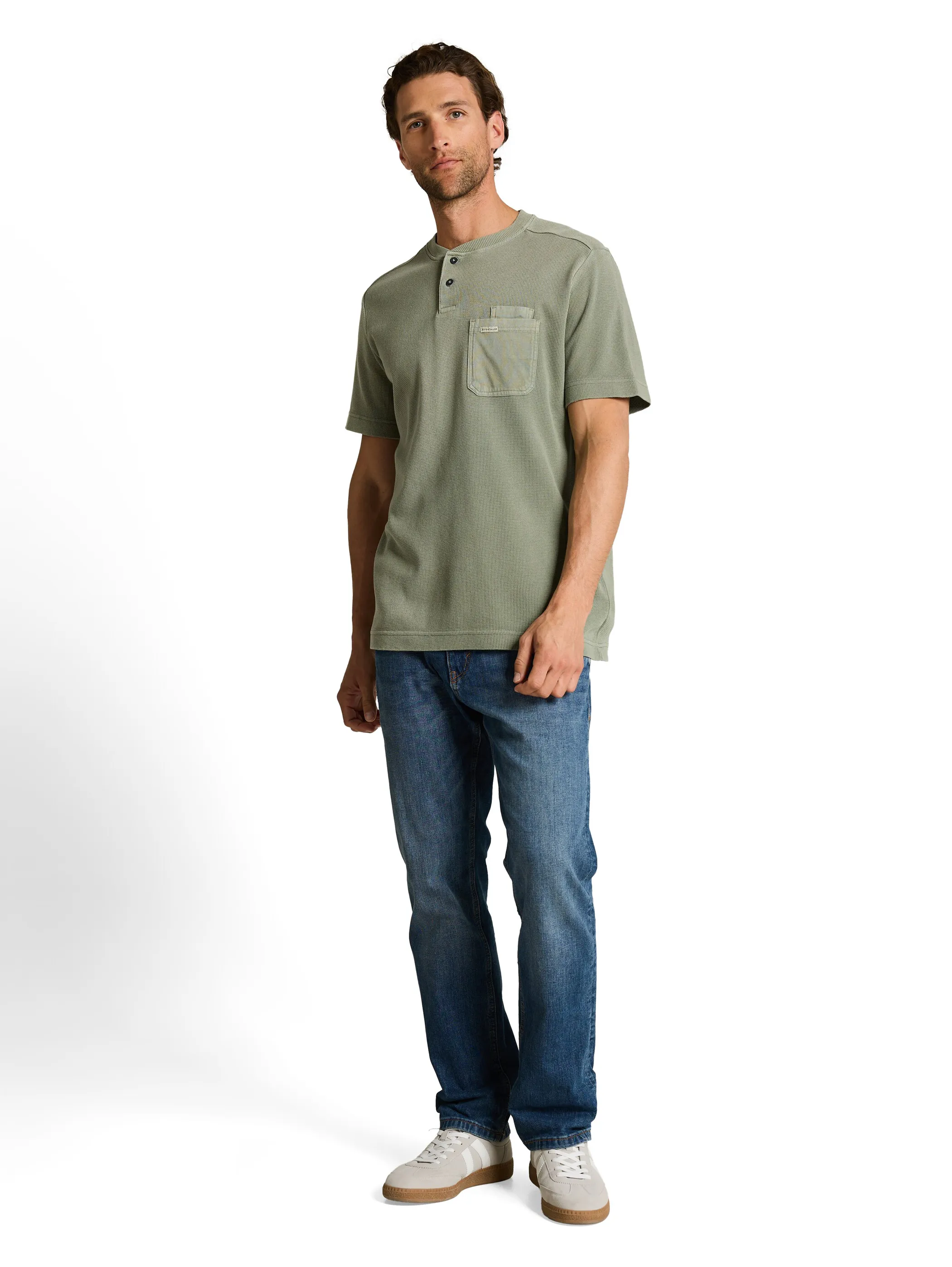 Tom Tailor 1050194 structured garment dye henley Grün 922110 10767 1