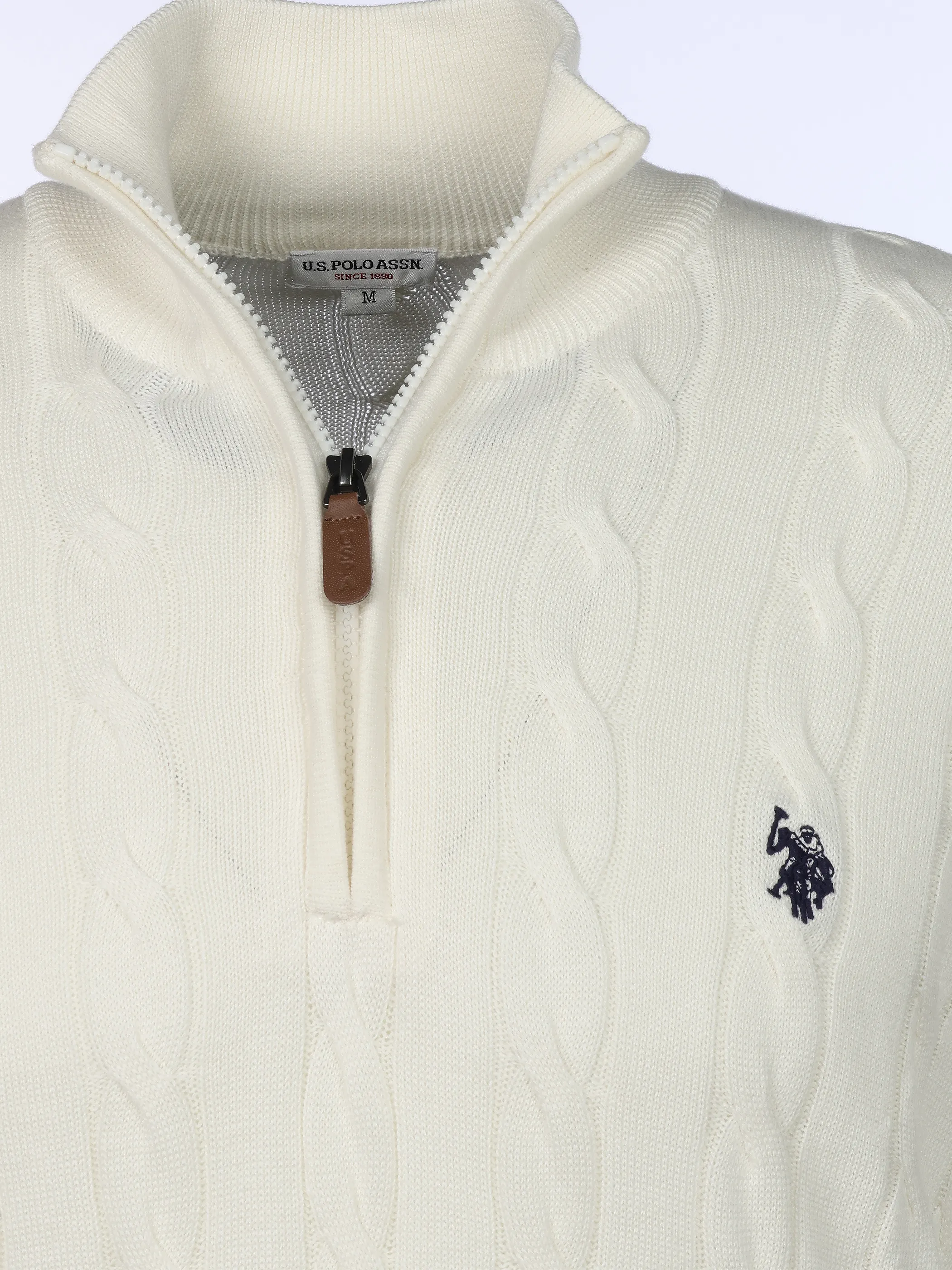 U.S. Polo Assn. Pullover Halfzip Zopfmuster Weiß 930972 WHITE 100 3