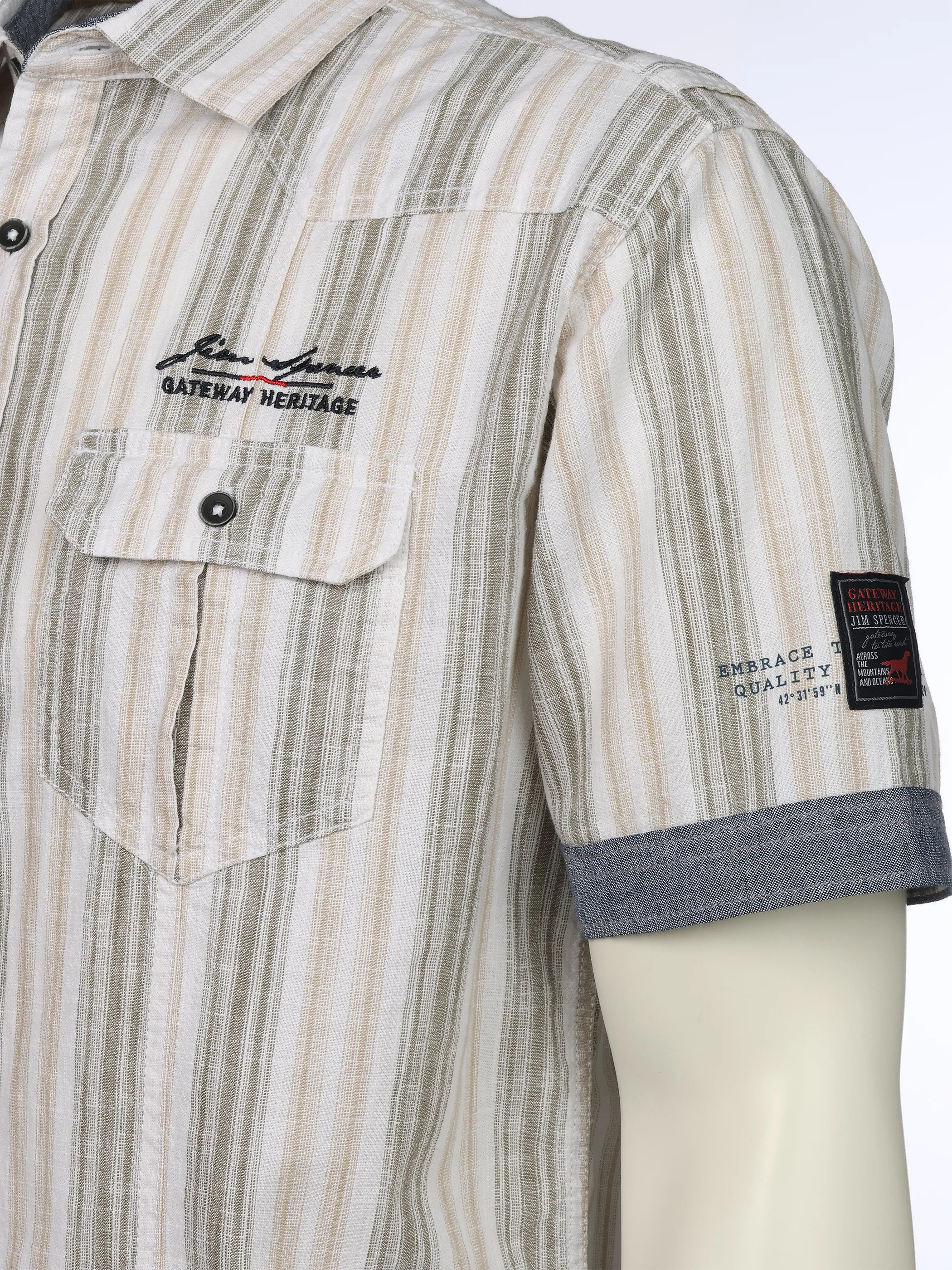 Jim Spencer He. Freizeithemd 1/2 Arm slub Grau 923119 STONE 3