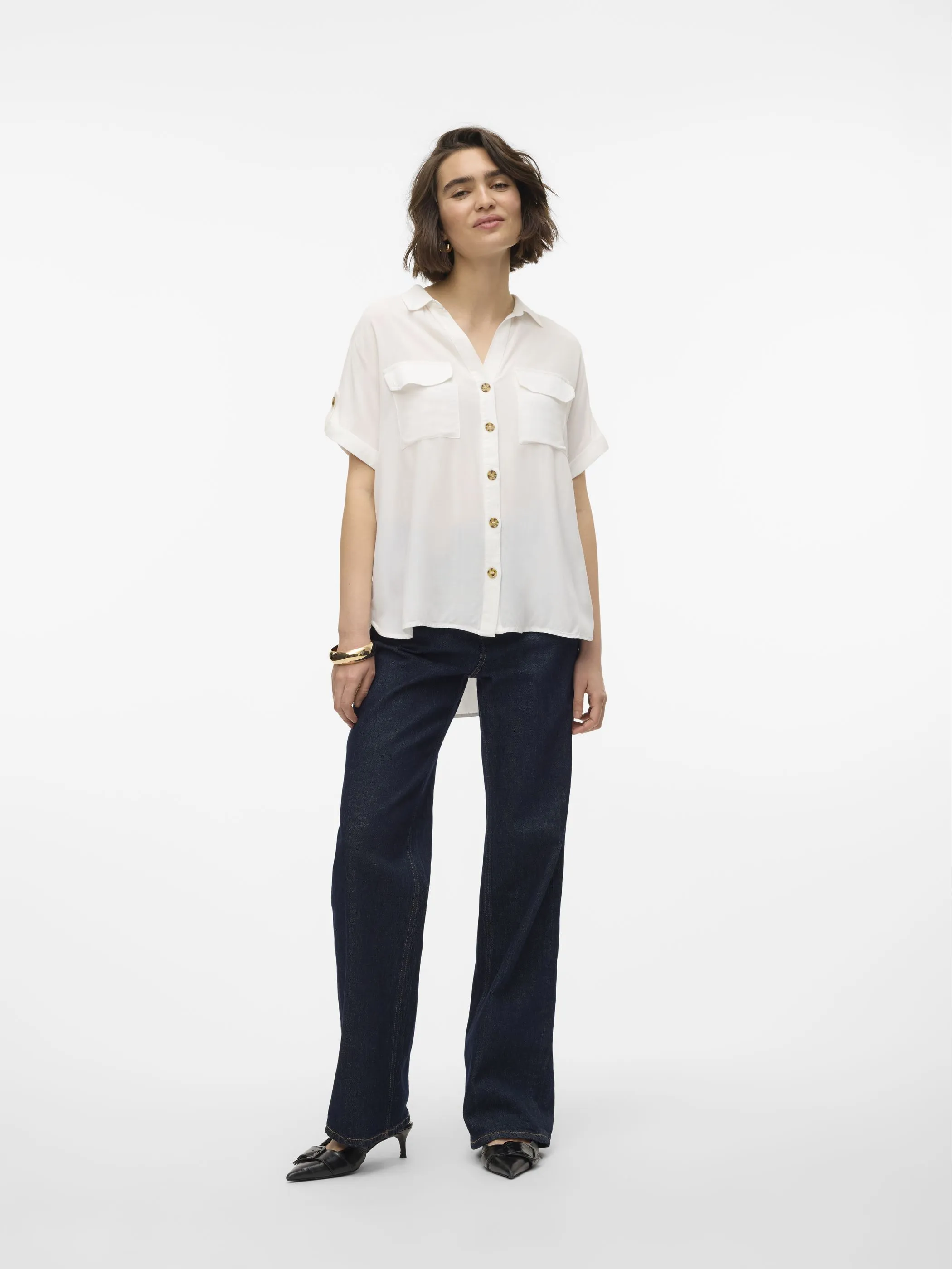 Vero Moda 10310139 VMBUMPY S/S SHIRT WVN Weiß 894443 175598 5