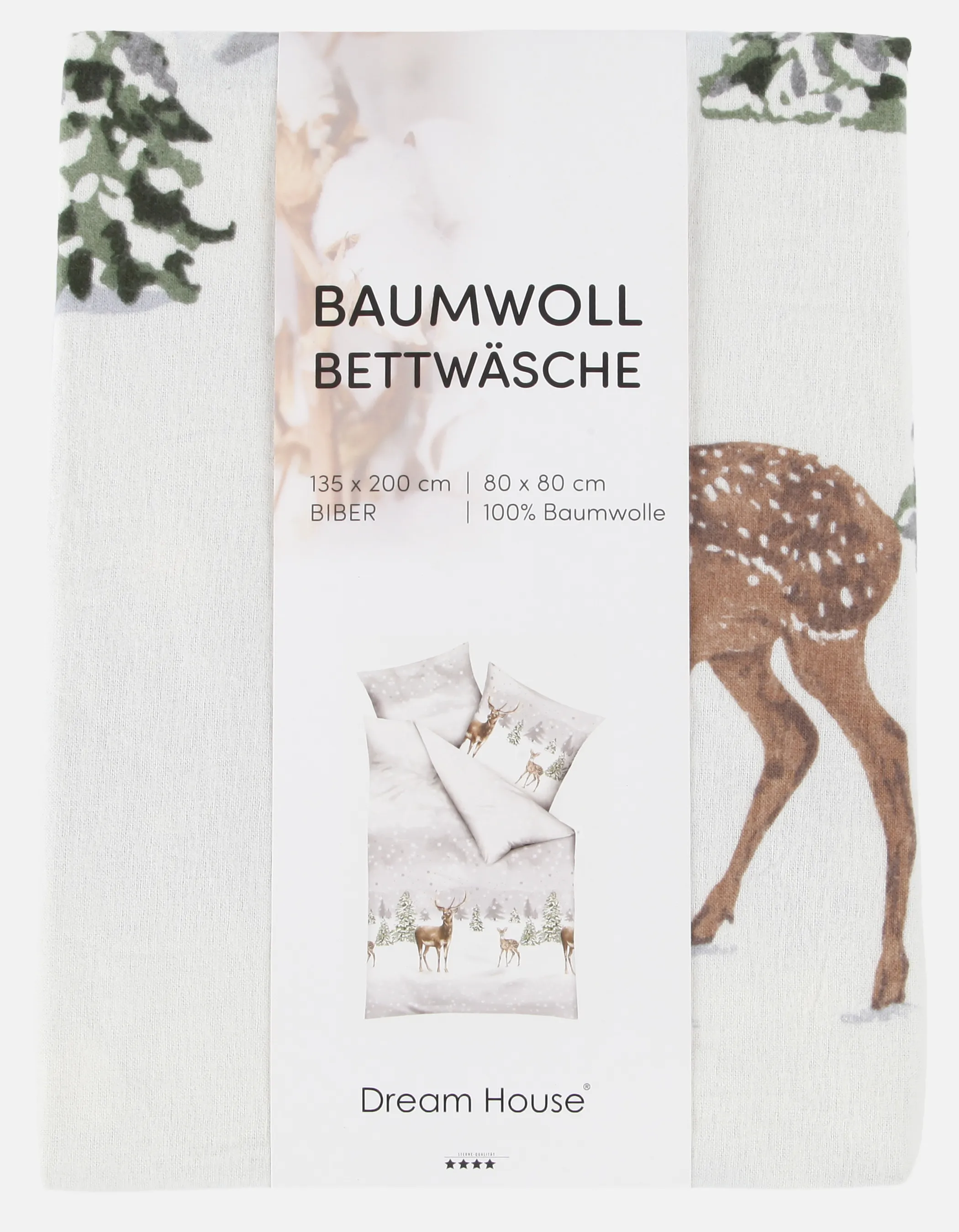 Kaeppel I Biberbettwäsche Hirsch 135x200 Grau 916563 GRAU 2