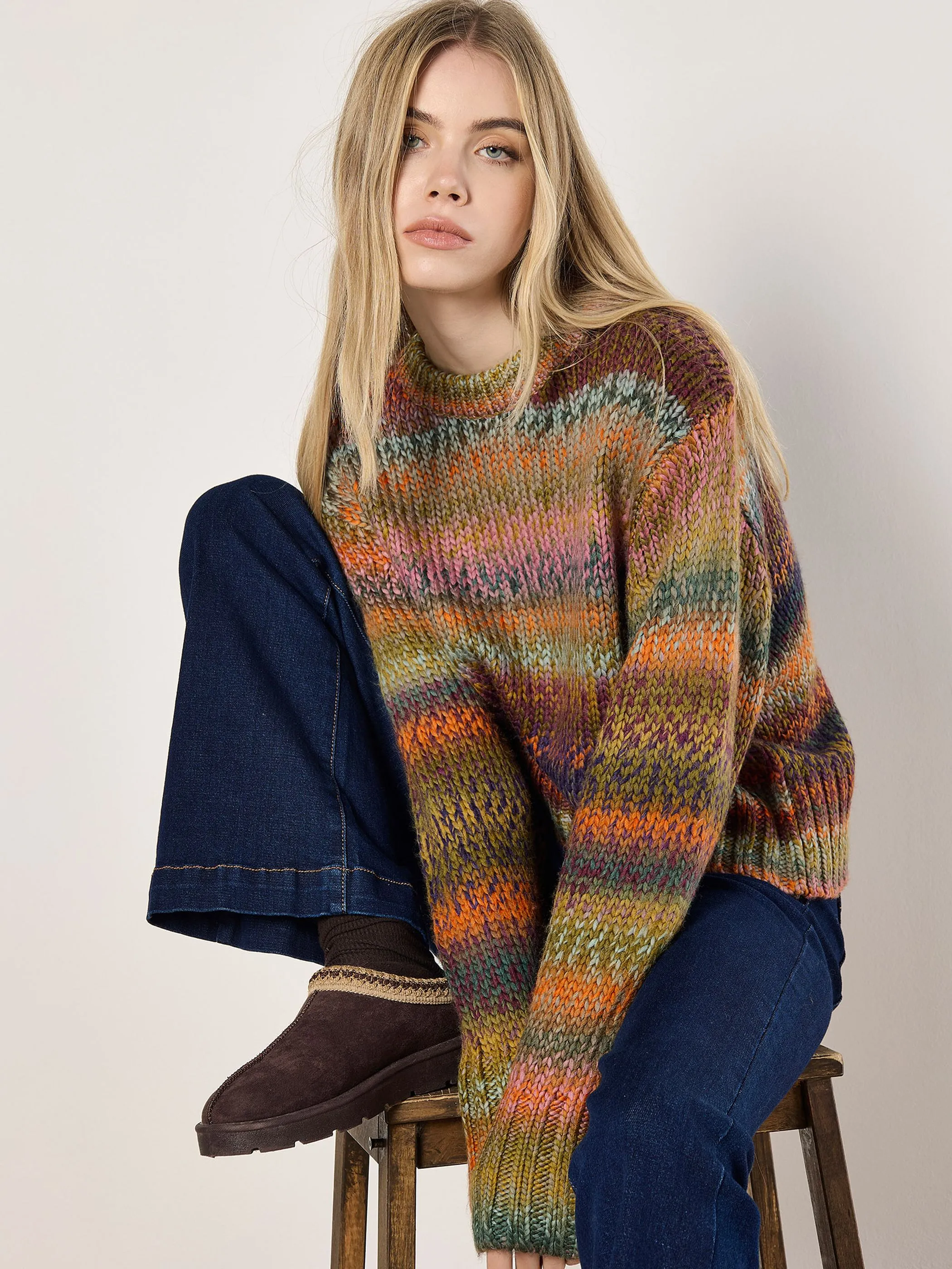 Apricot 928619 Apricot Chunky Knit Multi Col Jumper Orange 911393 ORA 3