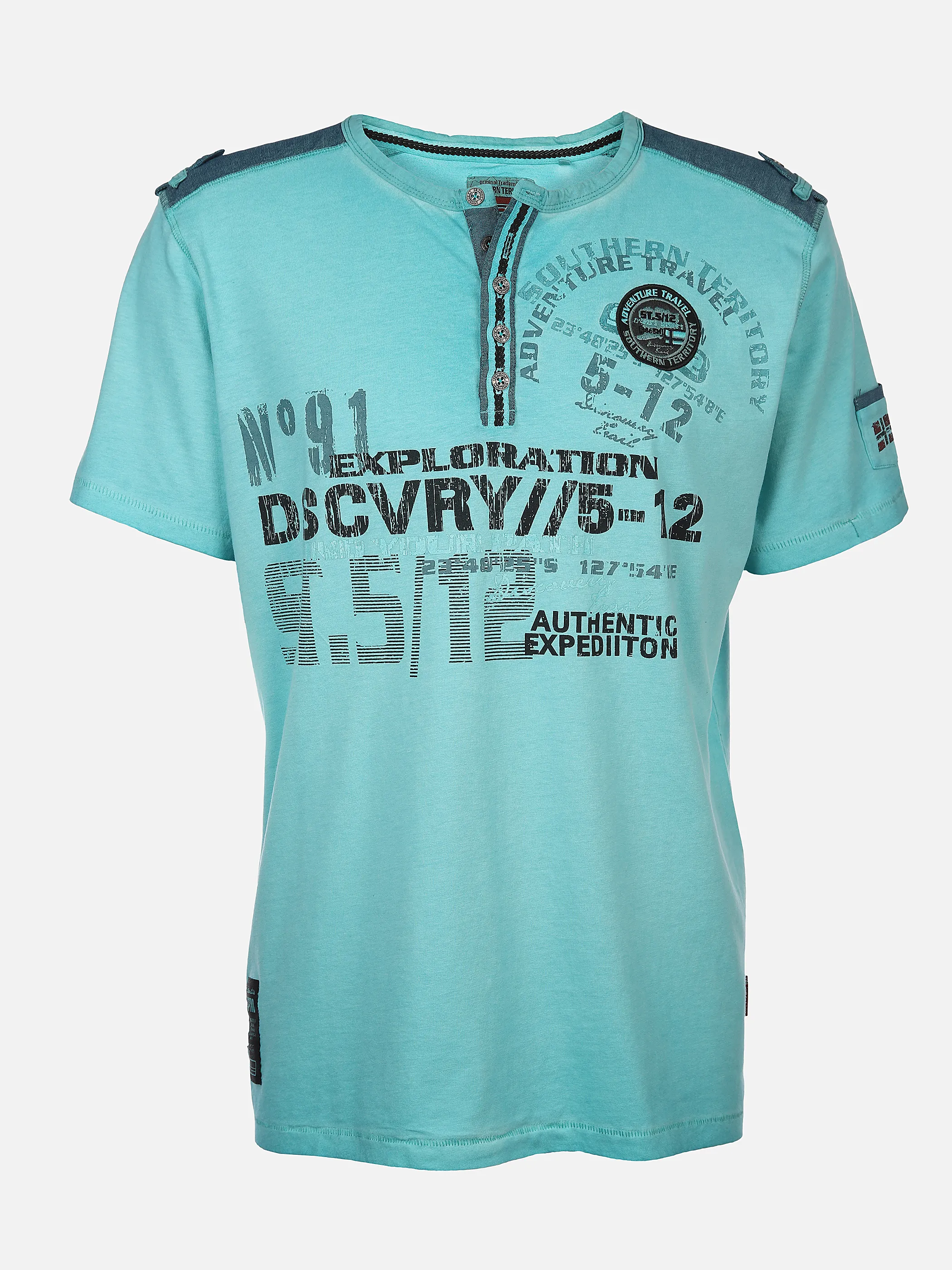 Southern Territory He. Henleyshirt 1/2 Arm print Blau 894391 AQUA 1 Southern Territory He. Henleyshirt 1/2 Arm print Blau 894391 AQUA 1