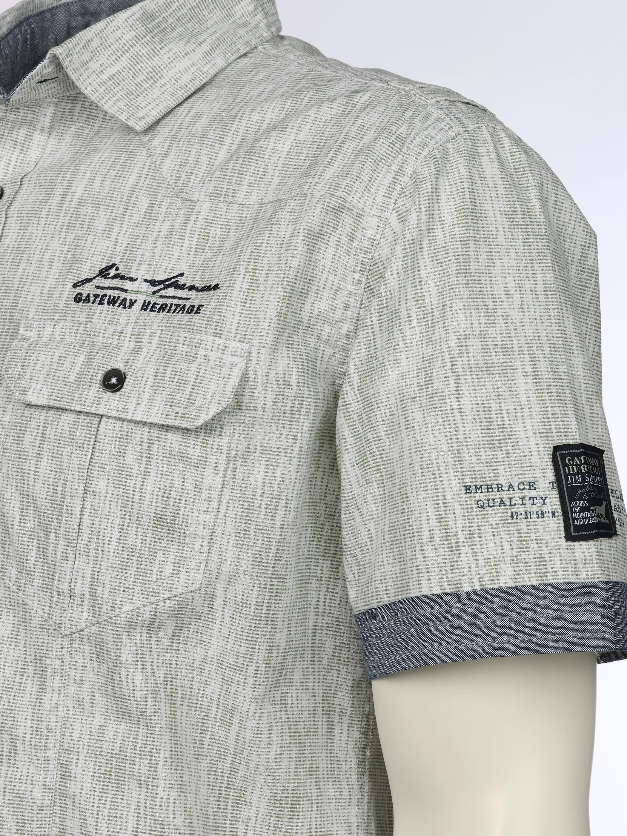 Jim Spencer He. Freizeithemd 1/2 Arm slub Grün 923119 MINT 3